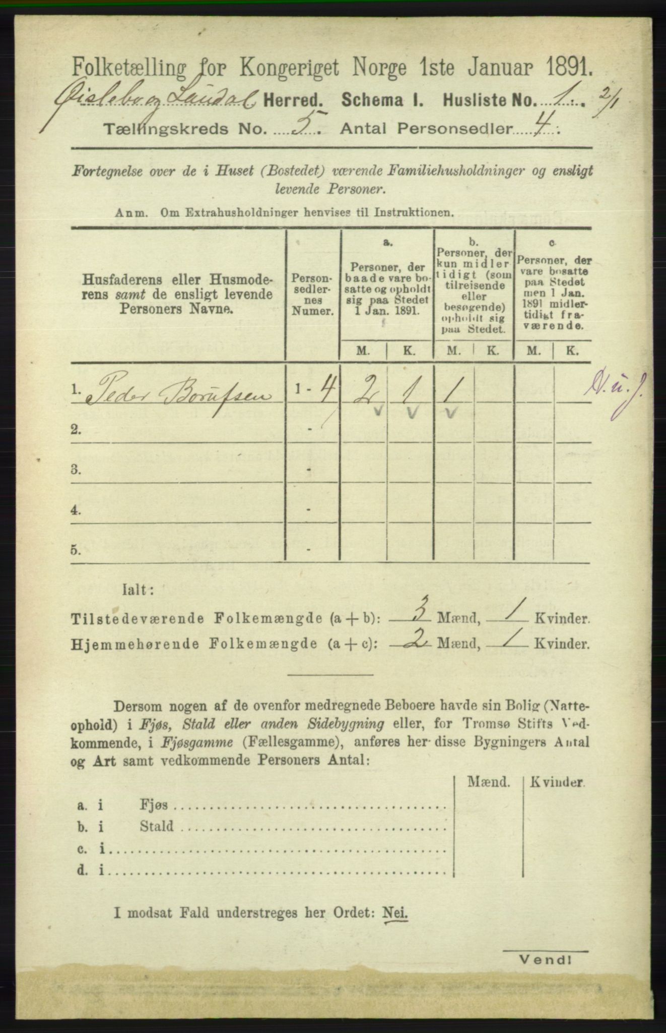 RA, 1891 census for 1021 Øyslebø og Laudal, 1891, p. 1276