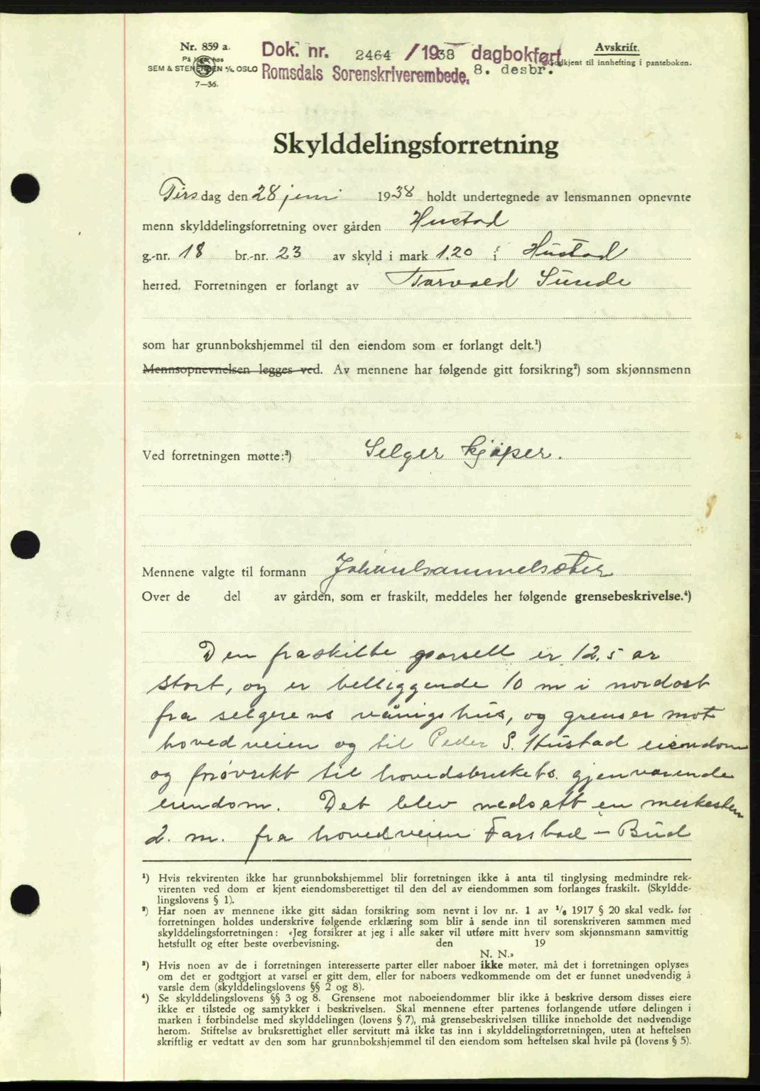 Romsdal sorenskriveri, AV/SAT-A-4149/1/2/2C: Mortgage book no. A6, 1938-1939, Diary no: : 2464/1938