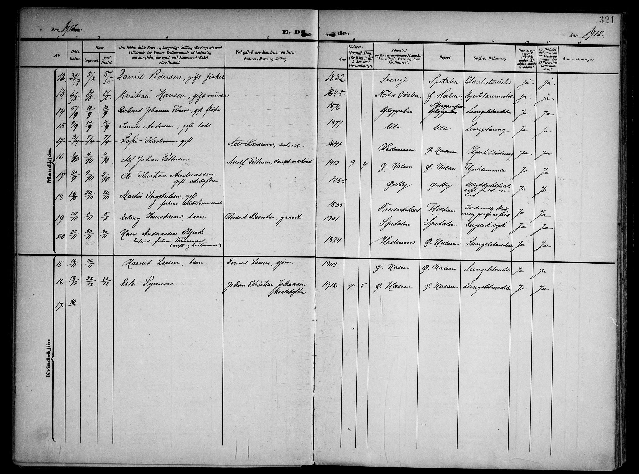 Tjølling kirkebøker, AV/SAKO-A-60/F/Fa/L0010: Parish register (official) no. 10, 1906-1923, p. 321