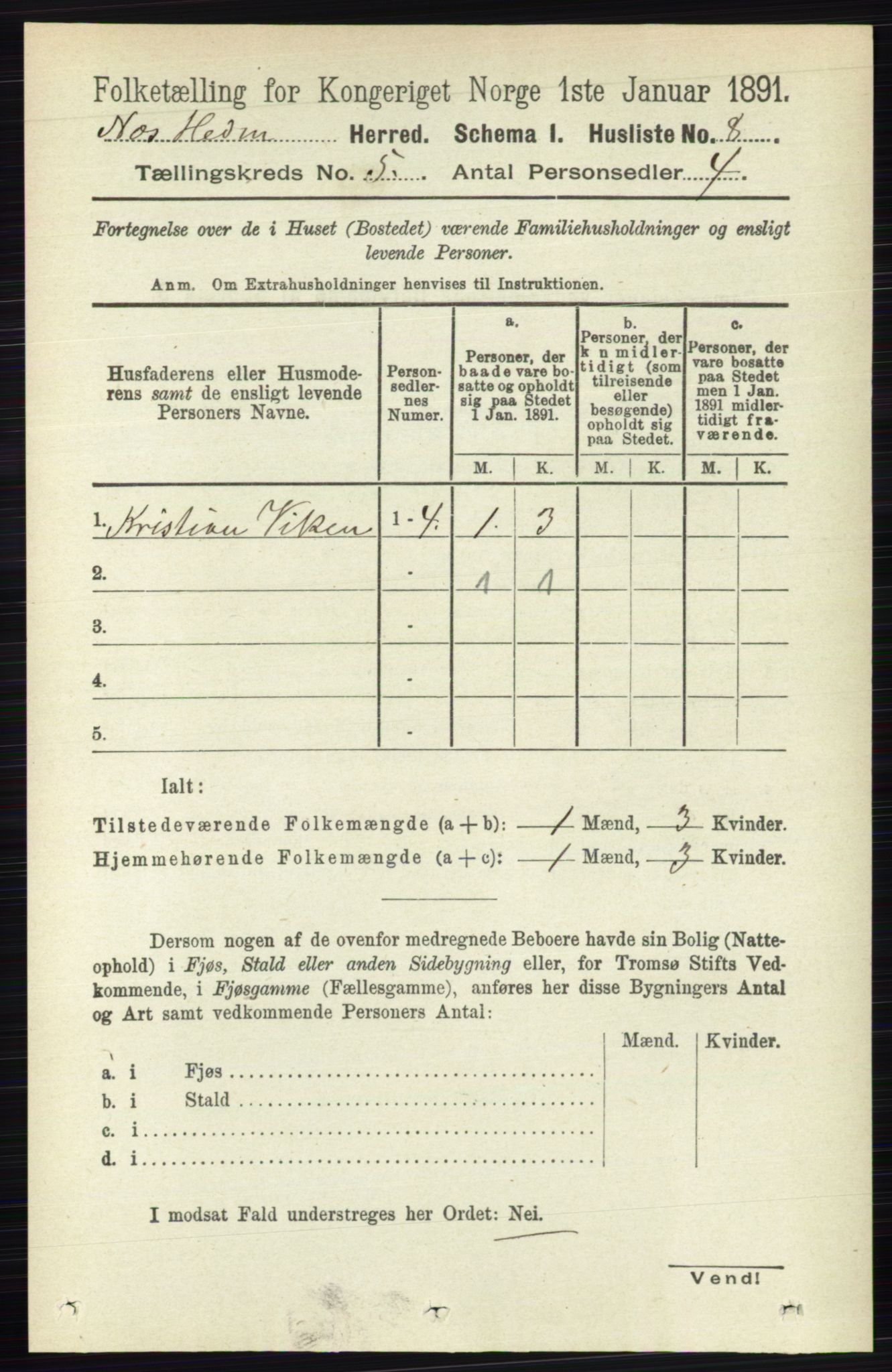 RA, 1891 census for 0411 Nes, 1891, p. 2528