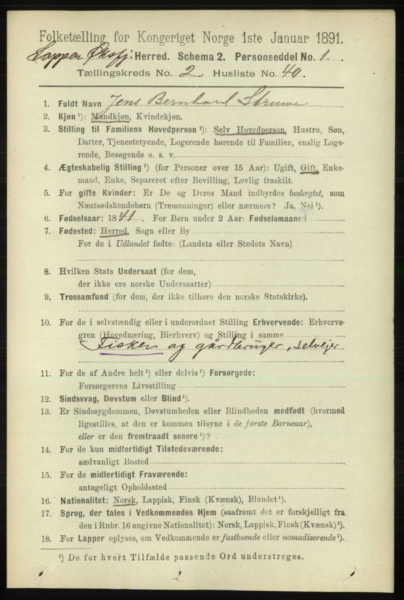 RA, 1891 census for 2014 Loppa, 1891, p. 638