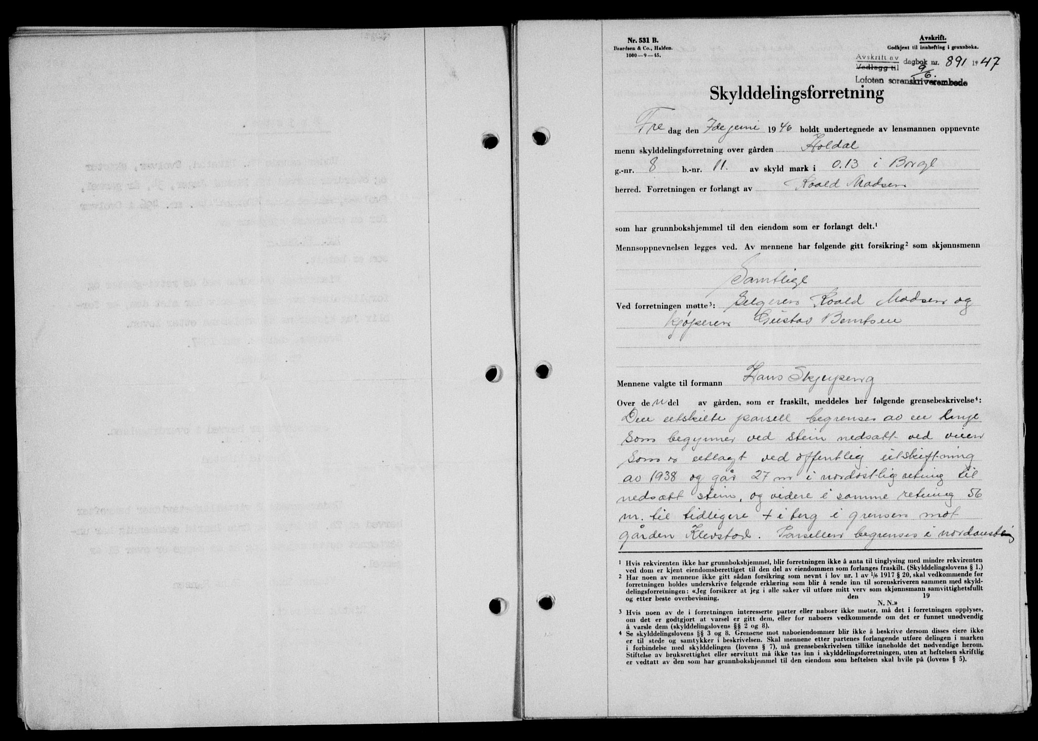 Lofoten sorenskriveri, SAT/A-0017/1/2/2C/L0016a: Mortgage book no. 16a, 1947-1947, Diary no: : 891/1947