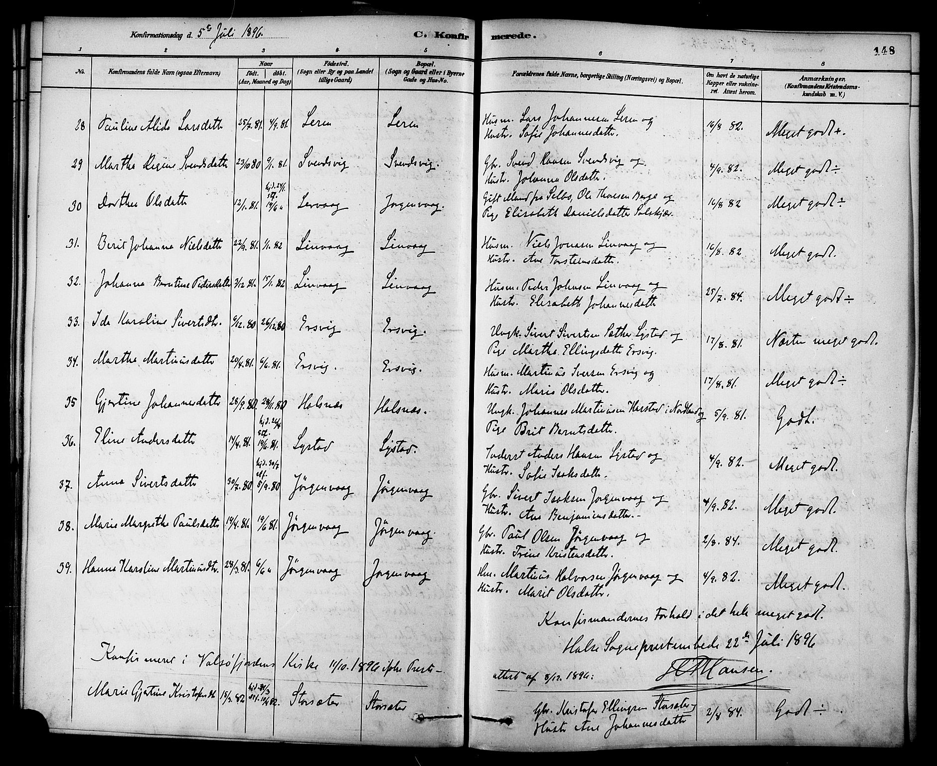Ministerialprotokoller, klokkerbøker og fødselsregistre - Møre og Romsdal, SAT/A-1454/577/L0896: Parish register (official) no. 577A03, 1880-1898, p. 148