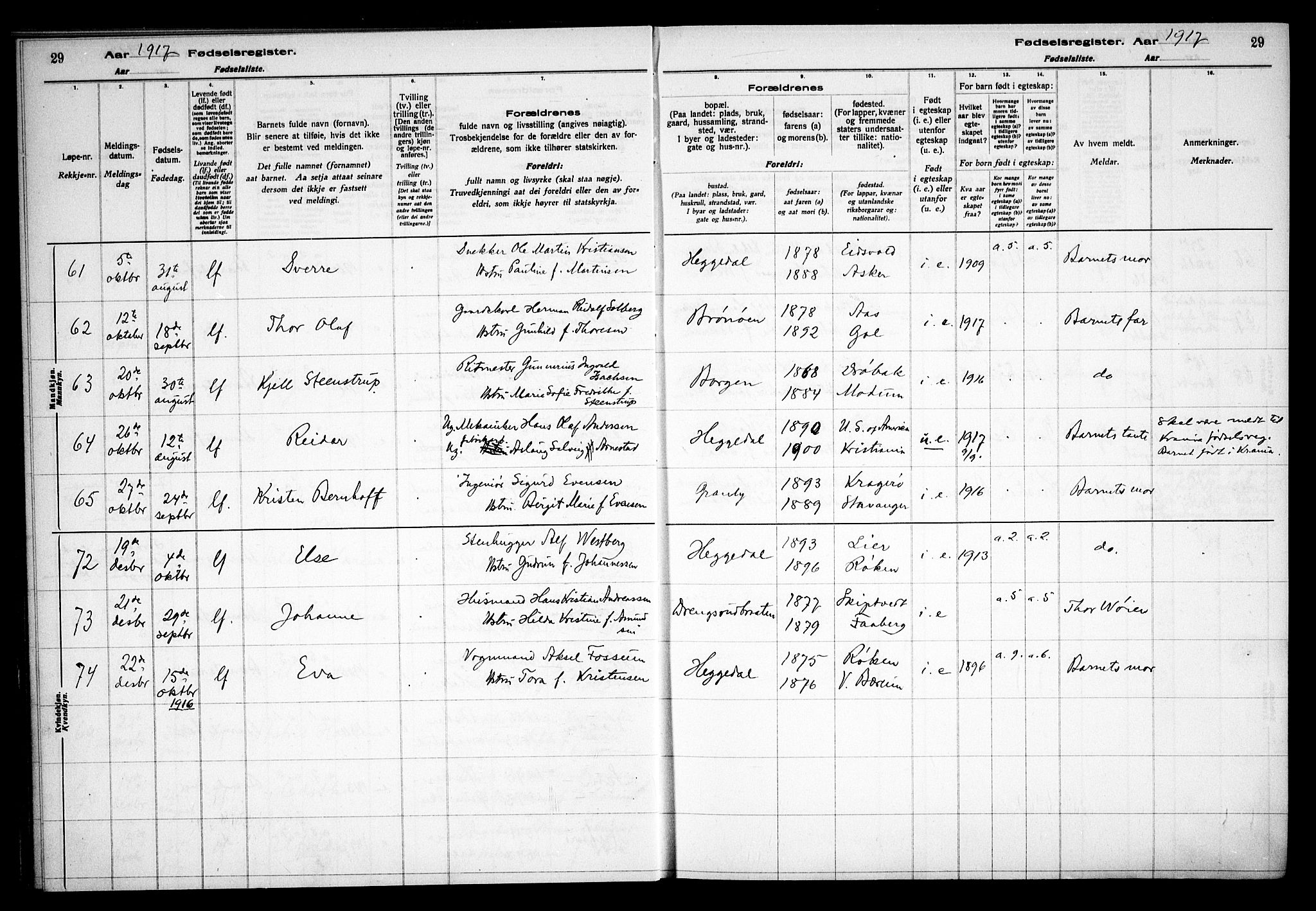 Asker prestekontor Kirkebøker, AV/SAO-A-10256a/J/L0001: Birth register no. 1, 1916-1925, p. 29