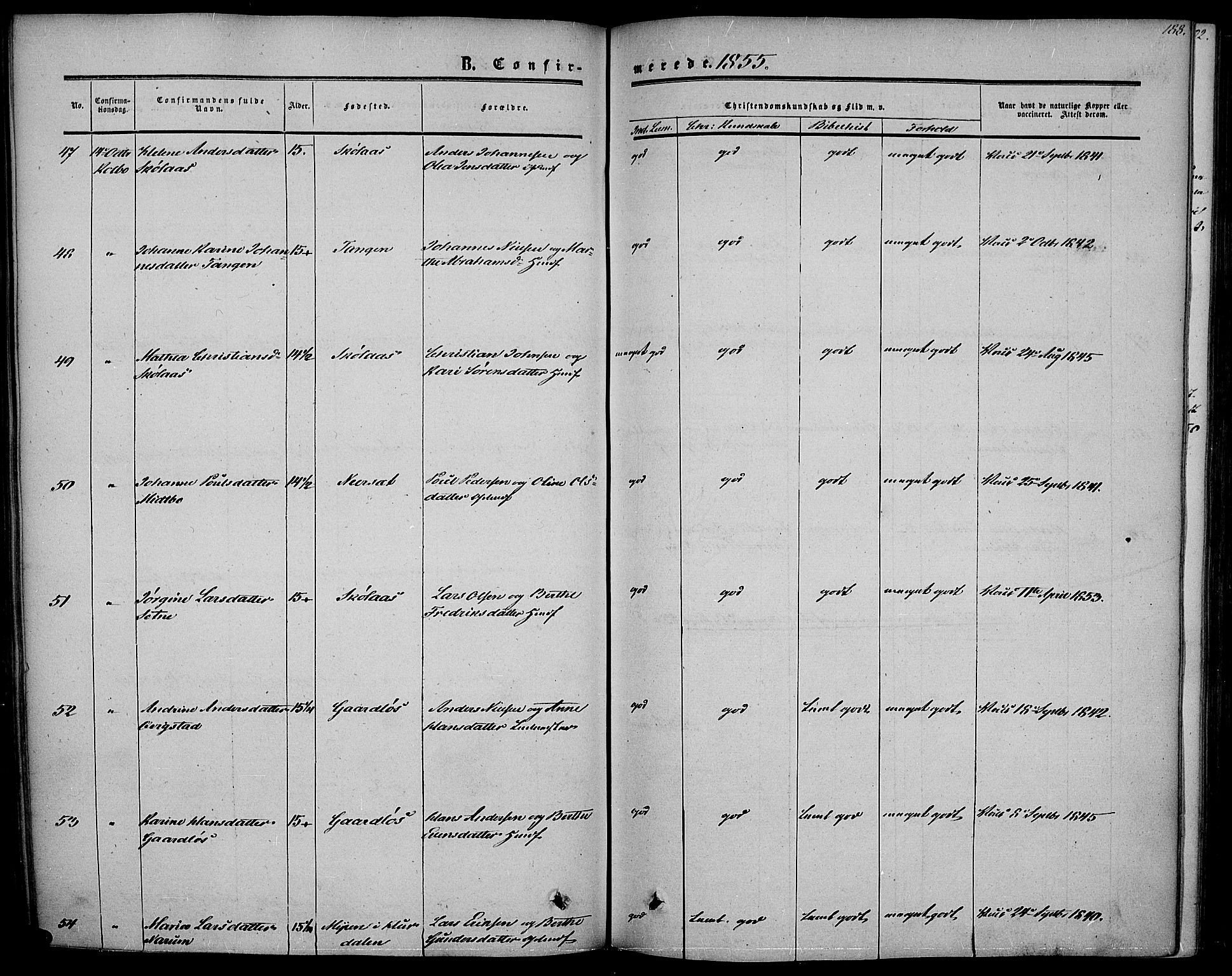 Vestre Toten prestekontor, AV/SAH-PREST-108/H/Ha/Haa/L0005: Parish register (official) no. 5, 1850-1855, p. 188