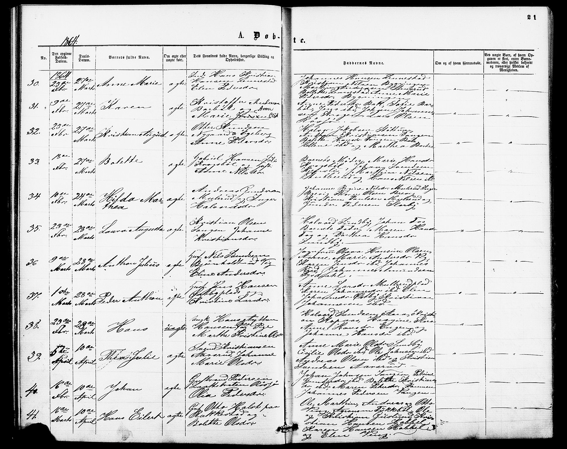 Enebakk prestekontor Kirkebøker, AV/SAO-A-10171c/F/Fa/L0011: Parish register (official) no. I 11, 1862-1882, p. 21