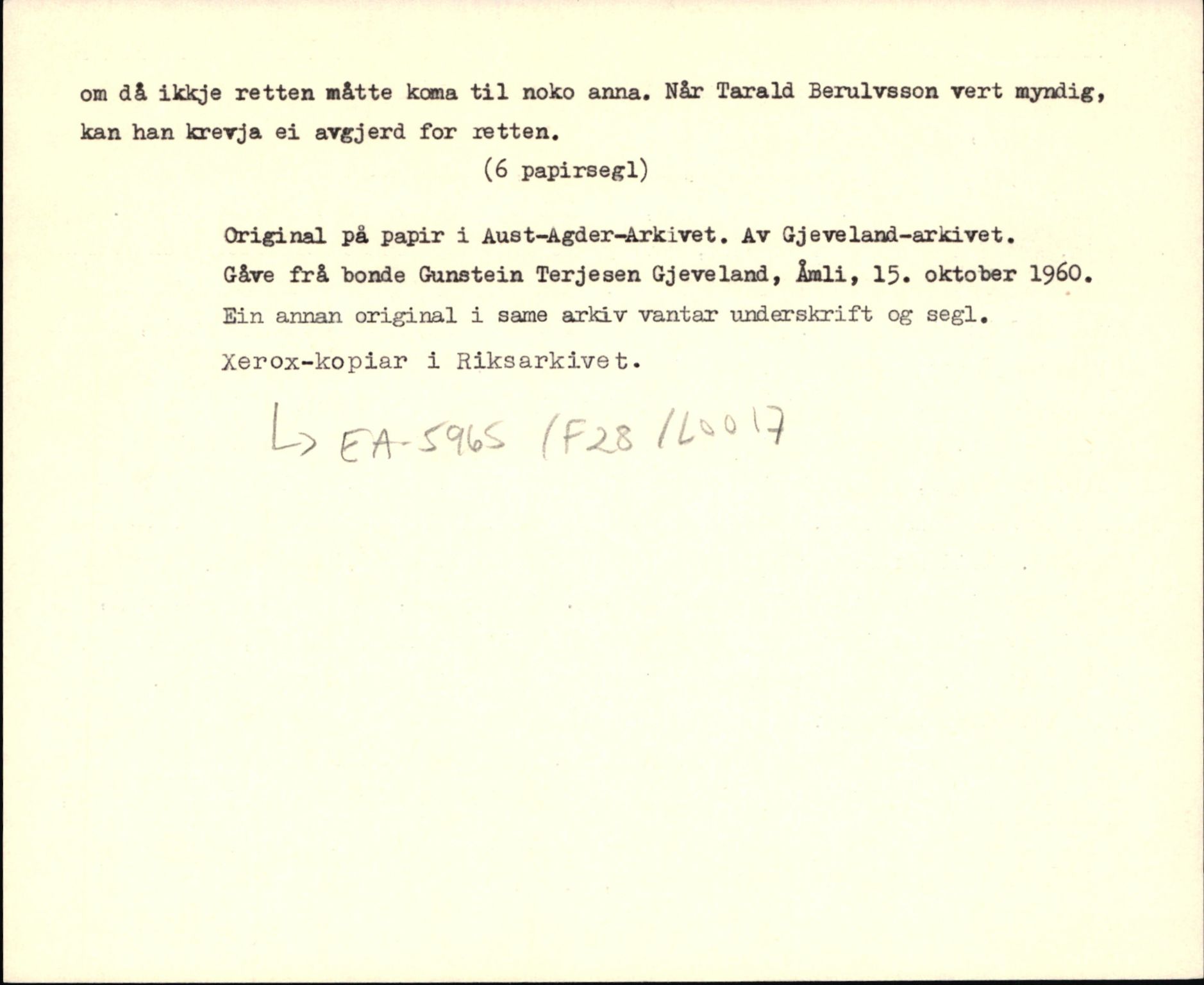 Riksarkivets diplomsamling, AV/RA-EA-5965/F35/F35d/L0005: Innlånte diplomer, seddelregister, 1661-1690, p. 421