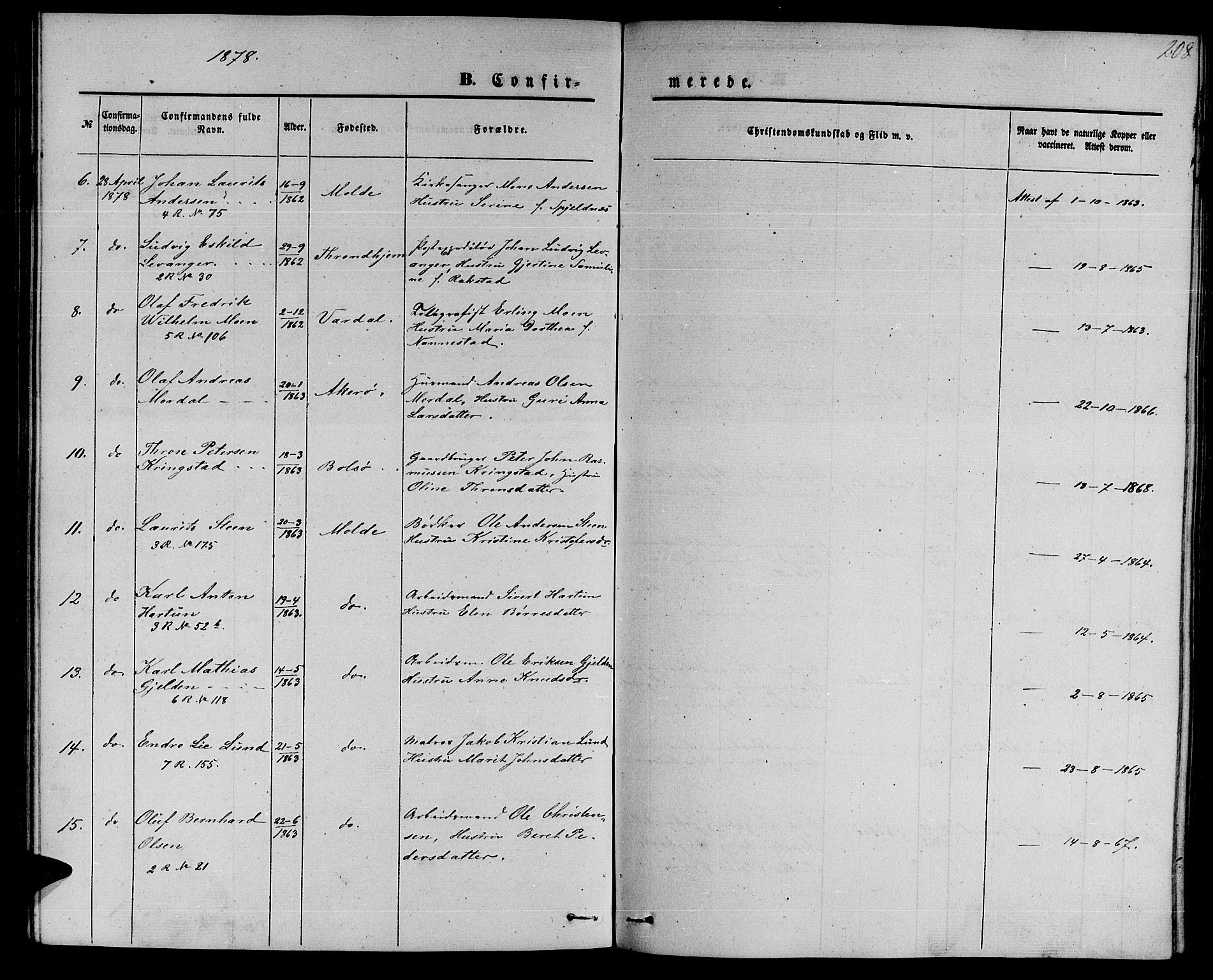 Ministerialprotokoller, klokkerbøker og fødselsregistre - Møre og Romsdal, AV/SAT-A-1454/558/L0701: Parish register (copy) no. 558C02, 1862-1879, p. 208