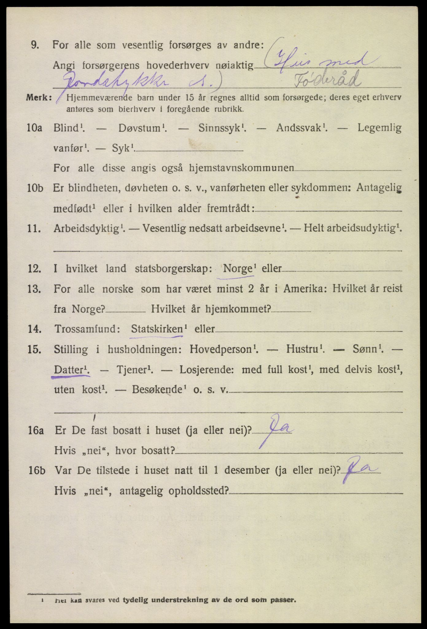 SAK, 1920 census for Tonstad, 1920, p. 1325