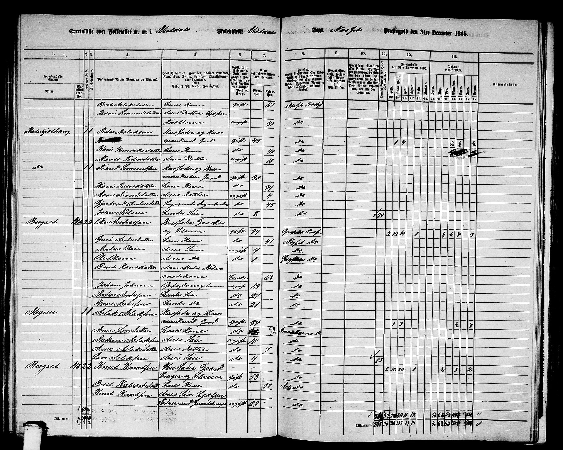 RA, 1865 census for Nesset, 1865, p. 130