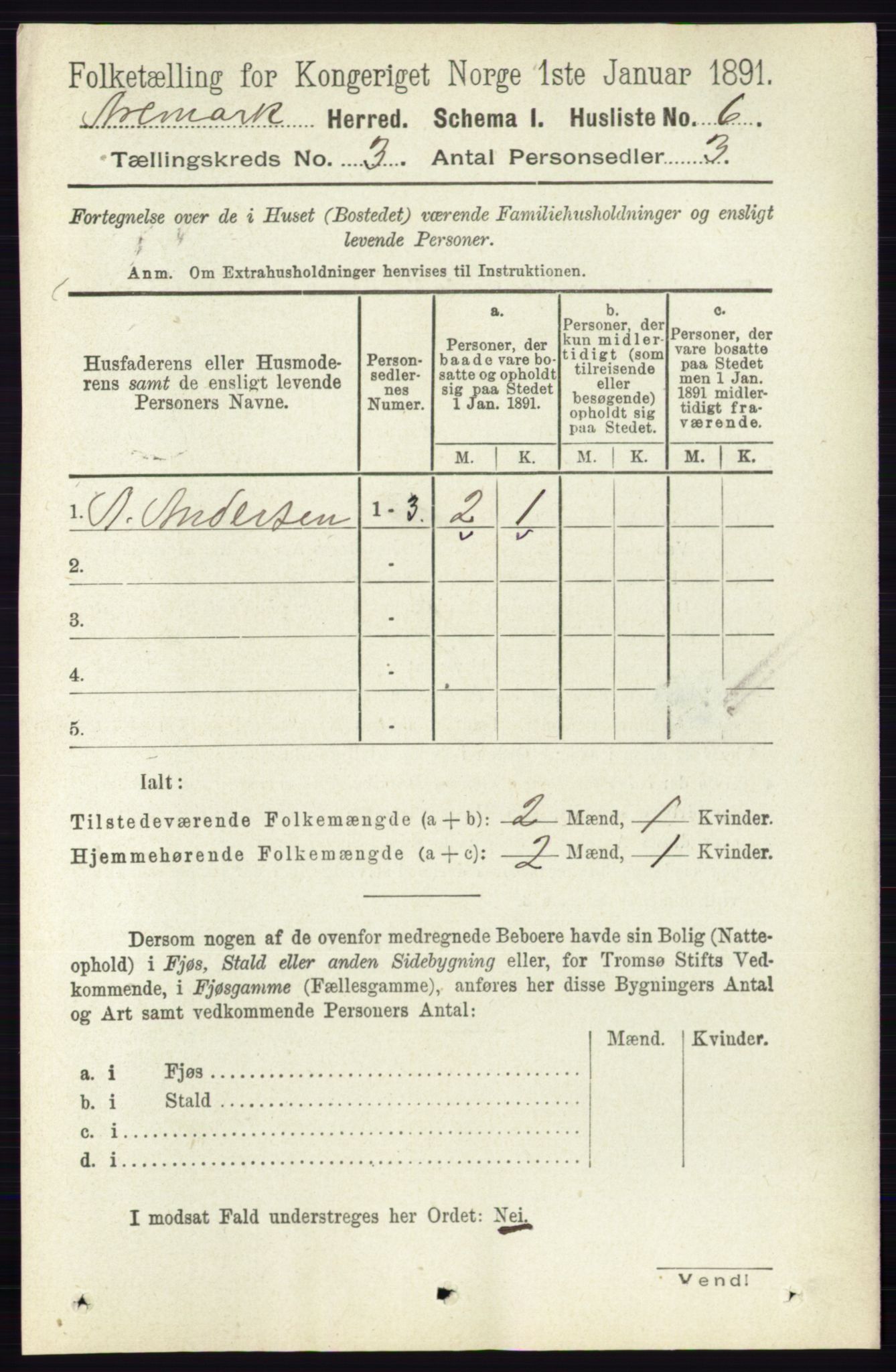 RA, 1891 census for 0118 Aremark, 1891, p. 1345