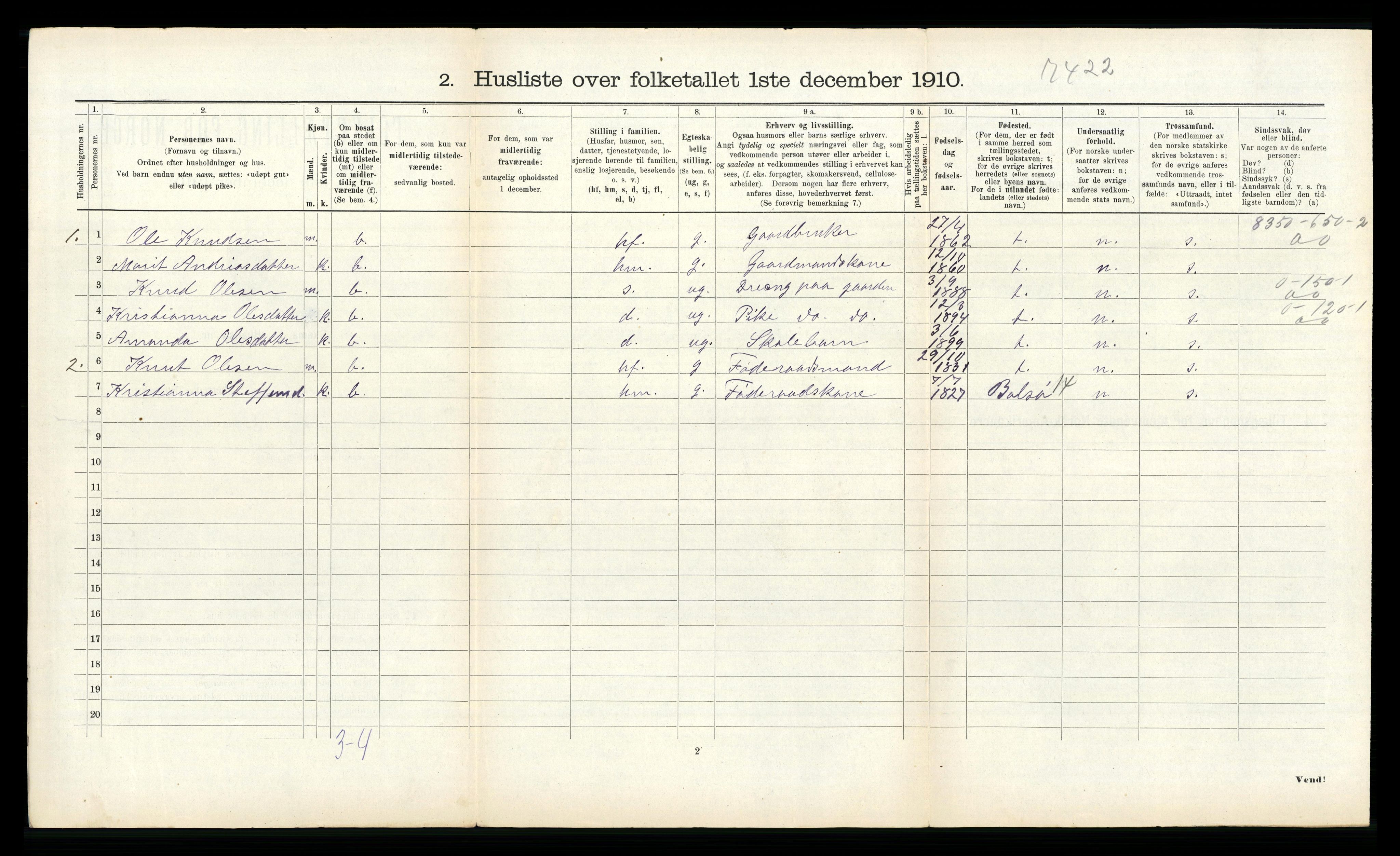 RA, 1910 census for Fræna, 1910, p. 727