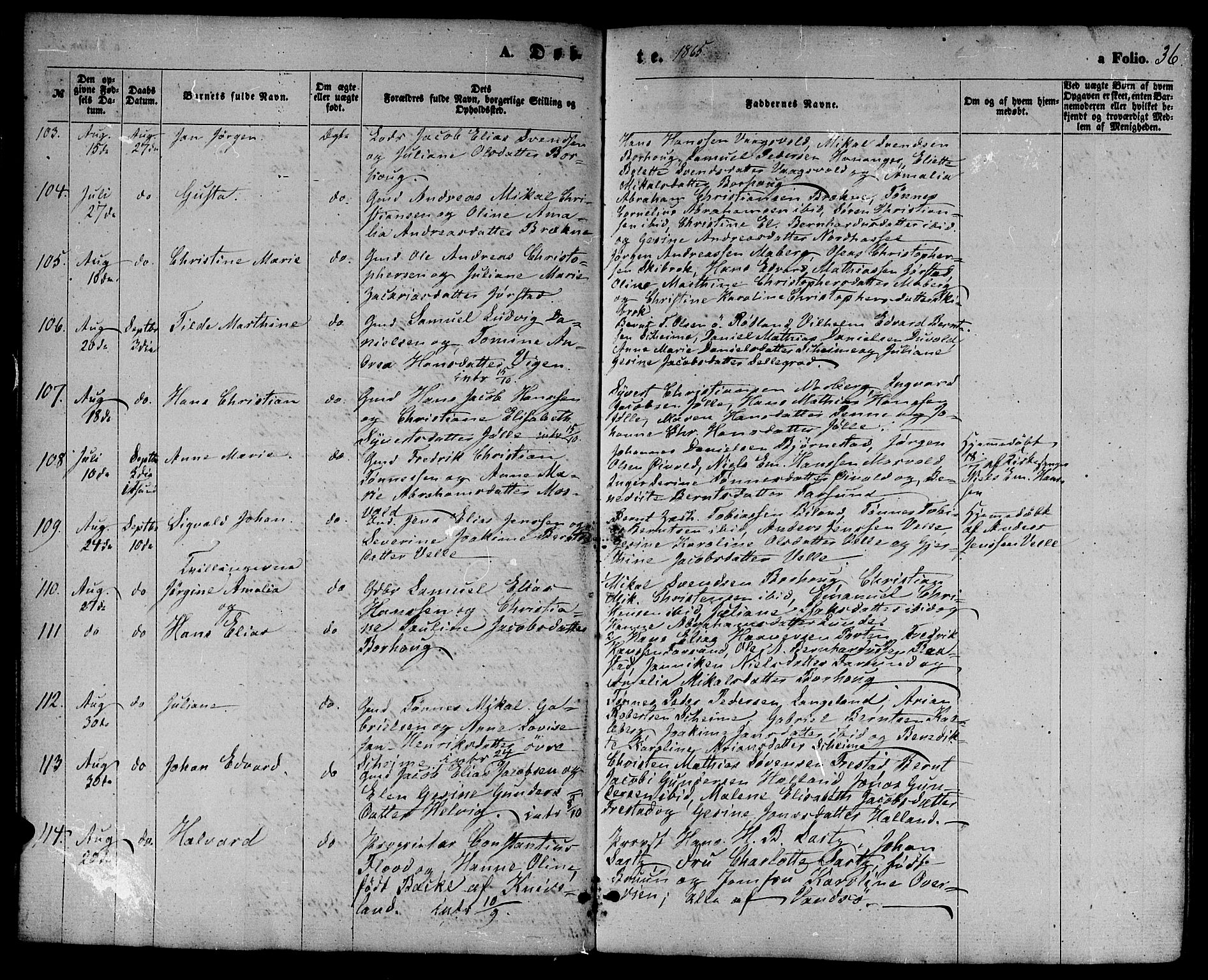 Lista sokneprestkontor, AV/SAK-1111-0027/F/Fb/L0003: Parish register (copy) no. B 3, 1862-1877, p. 36