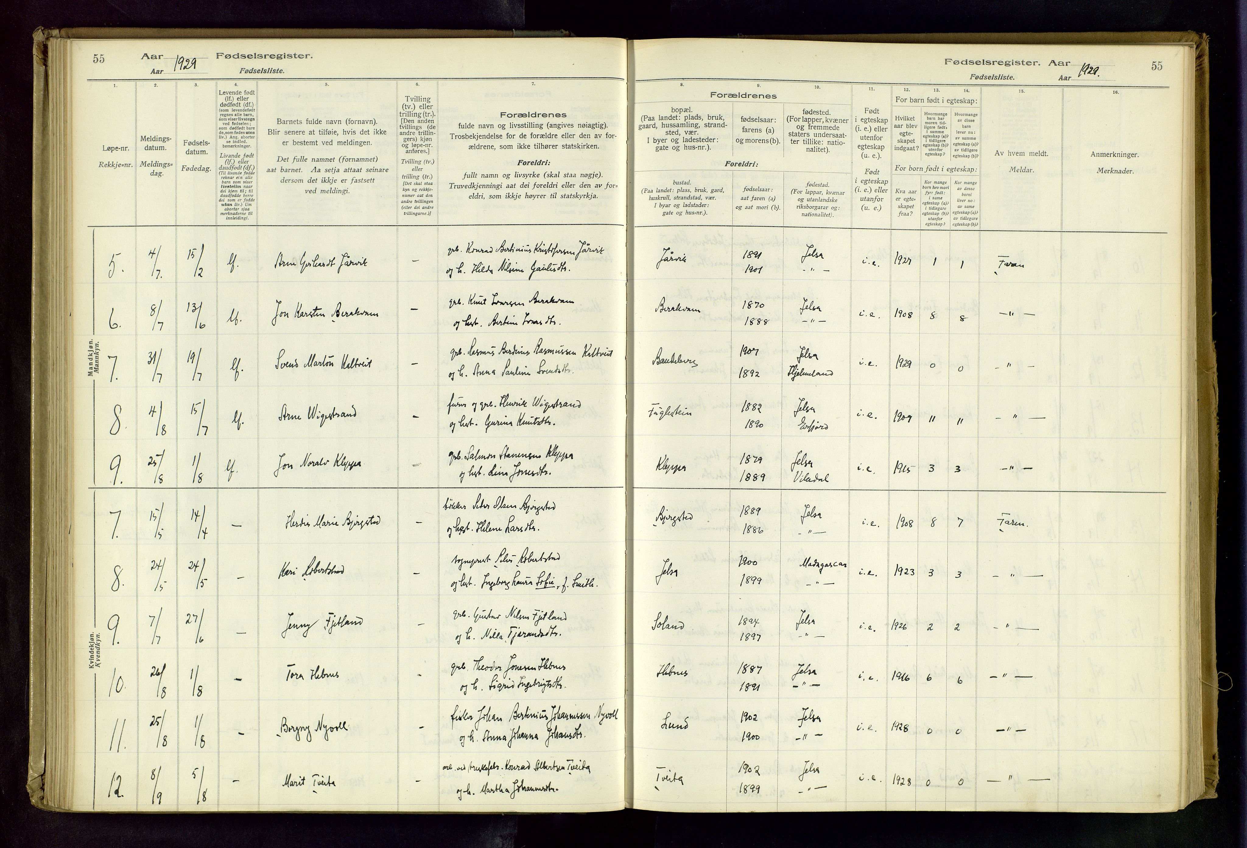 Jelsa sokneprestkontor, AV/SAST-A-101842/02/I: Birth register no. 13, 1916-1982, p. 55