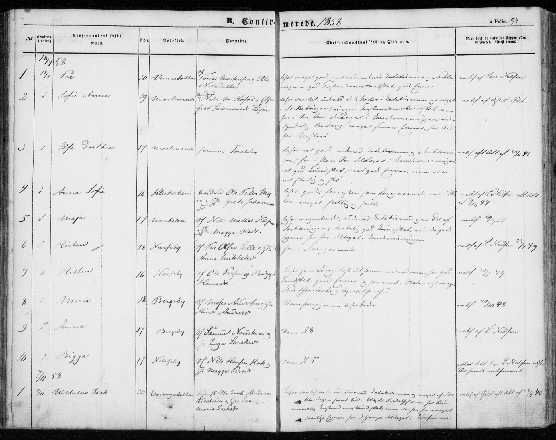Nesseby sokneprestkontor, SATØ/S-1330/H/Ha/L0002kirke: Parish register (official) no. 2, 1856-1864, p. 94