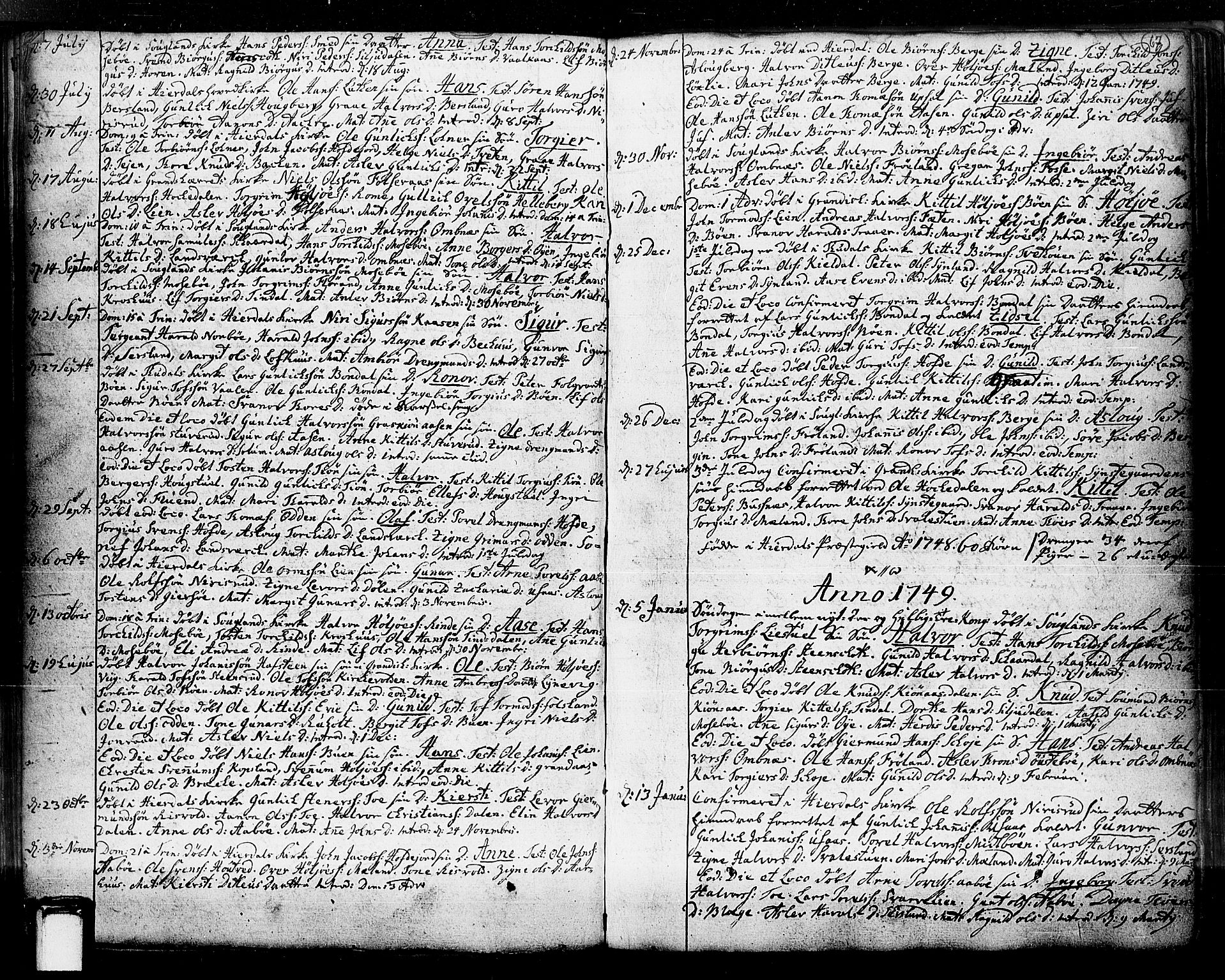 Hjartdal kirkebøker, SAKO/A-270/F/Fa/L0003: Parish register (official) no. I 3, 1727-1775, p. 67