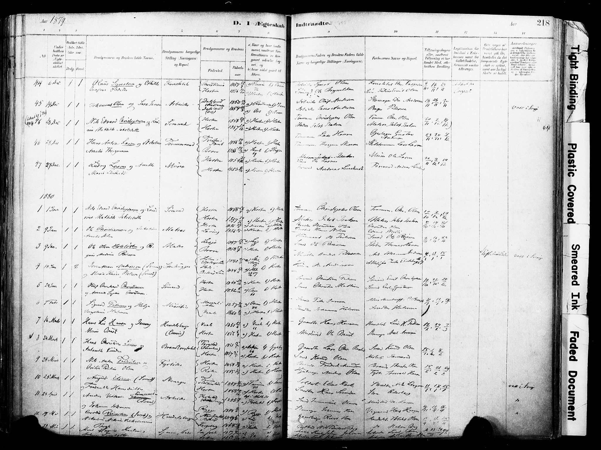 Horten kirkebøker, AV/SAKO-A-348/F/Fa/L0003: Parish register (official) no. 3, 1878-1887, p. 218