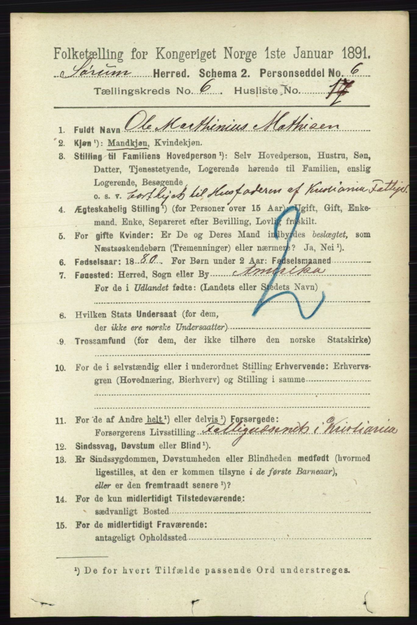 RA, 1891 census for 0226 Sørum, 1891, p. 2815