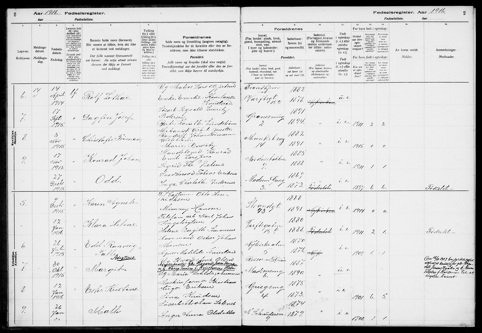 Nykirken Sokneprestembete, AV/SAB-A-77101/I/Id/L00A1: Birth register no. A 1, 1916-1922, p. 2