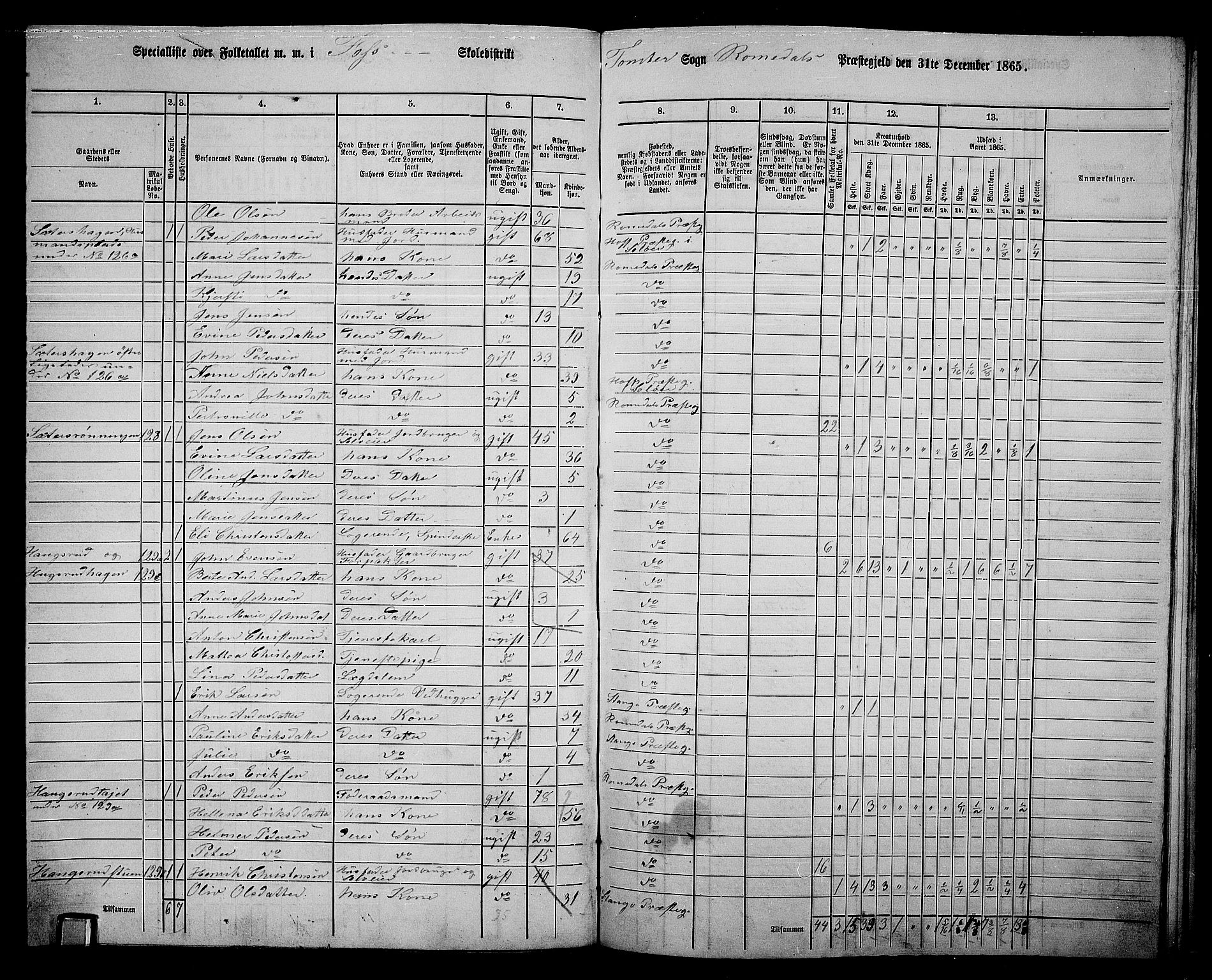 RA, 1865 census for Romedal, 1865, p. 179