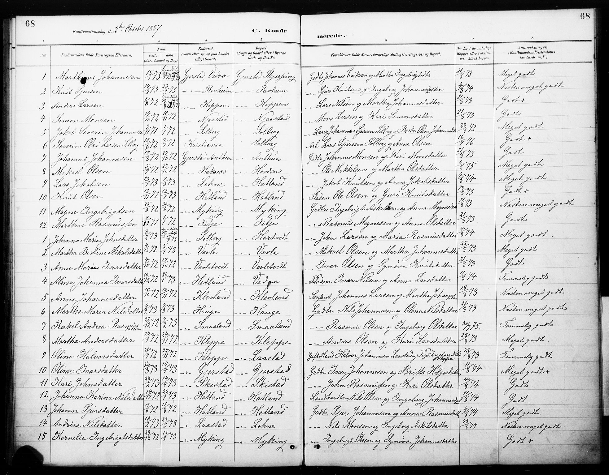 Haus sokneprestembete, AV/SAB-A-75601/H/Haa: Parish register (official) no. C 1, 1887-1899, p. 68