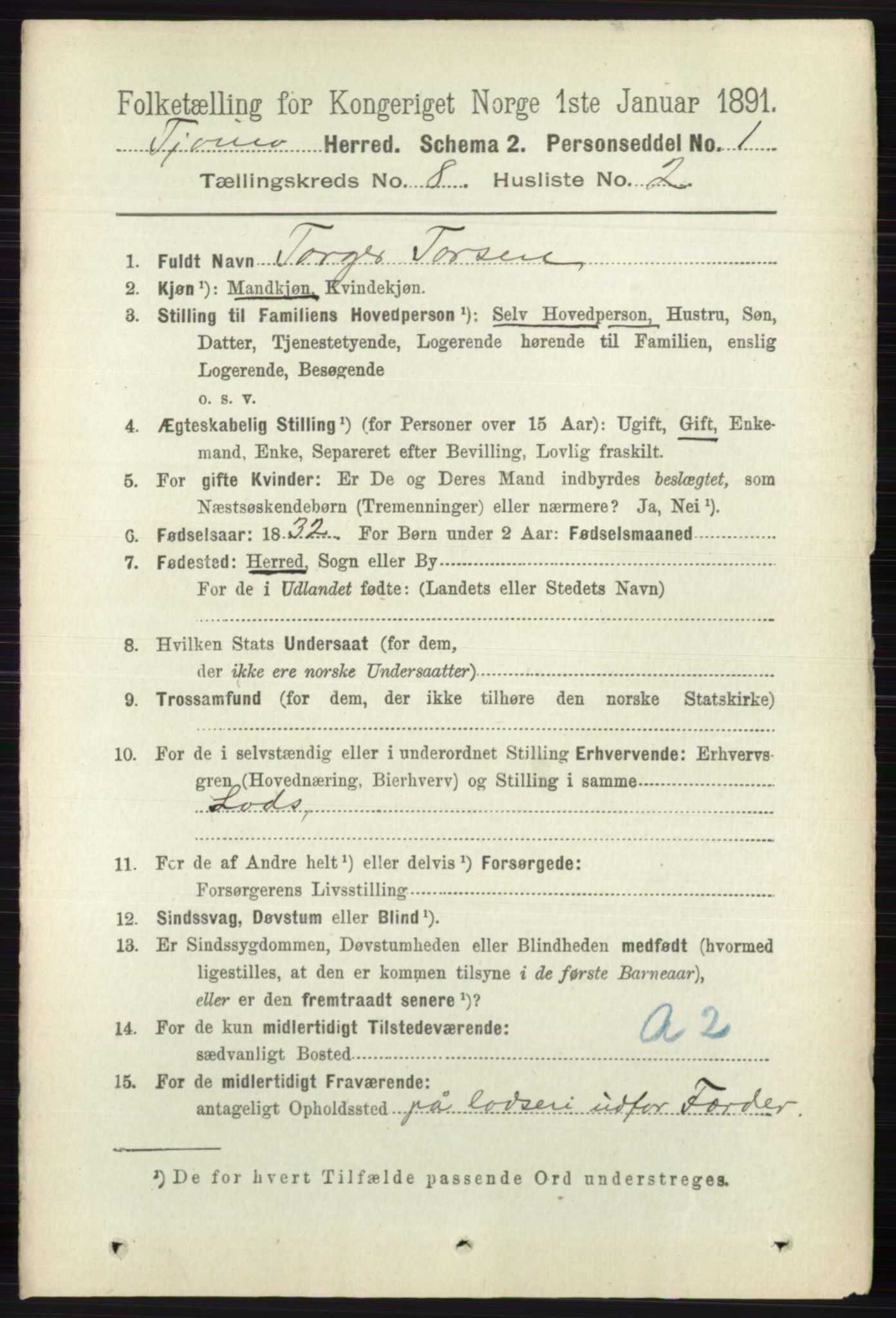 RA, 1891 census for 0723 Tjøme, 1891, p. 2802