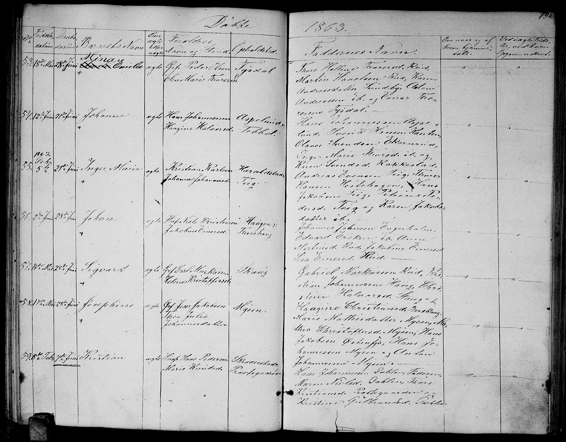 Enebakk prestekontor Kirkebøker, AV/SAO-A-10171c/G/Ga/L0004: Parish register (copy) no. I 4, 1850-1866, p. 194