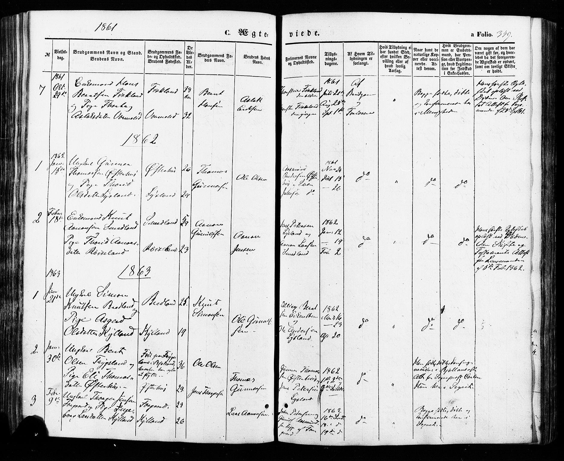 Åseral sokneprestkontor, SAK/1111-0051/F/Fa/L0002: Parish register (official) no. A 2, 1854-1884, p. 349