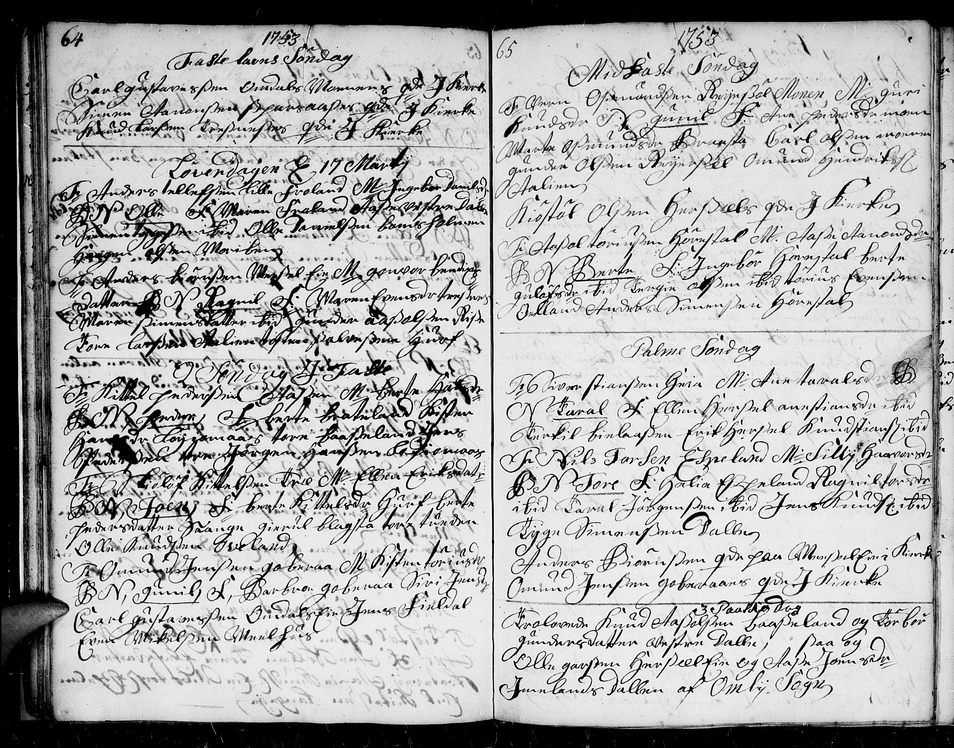 Froland sokneprestkontor, SAK/1111-0013/F/Fb/L0002: Parish register (copy) no. B 2, 1747-1759, p. 64-65