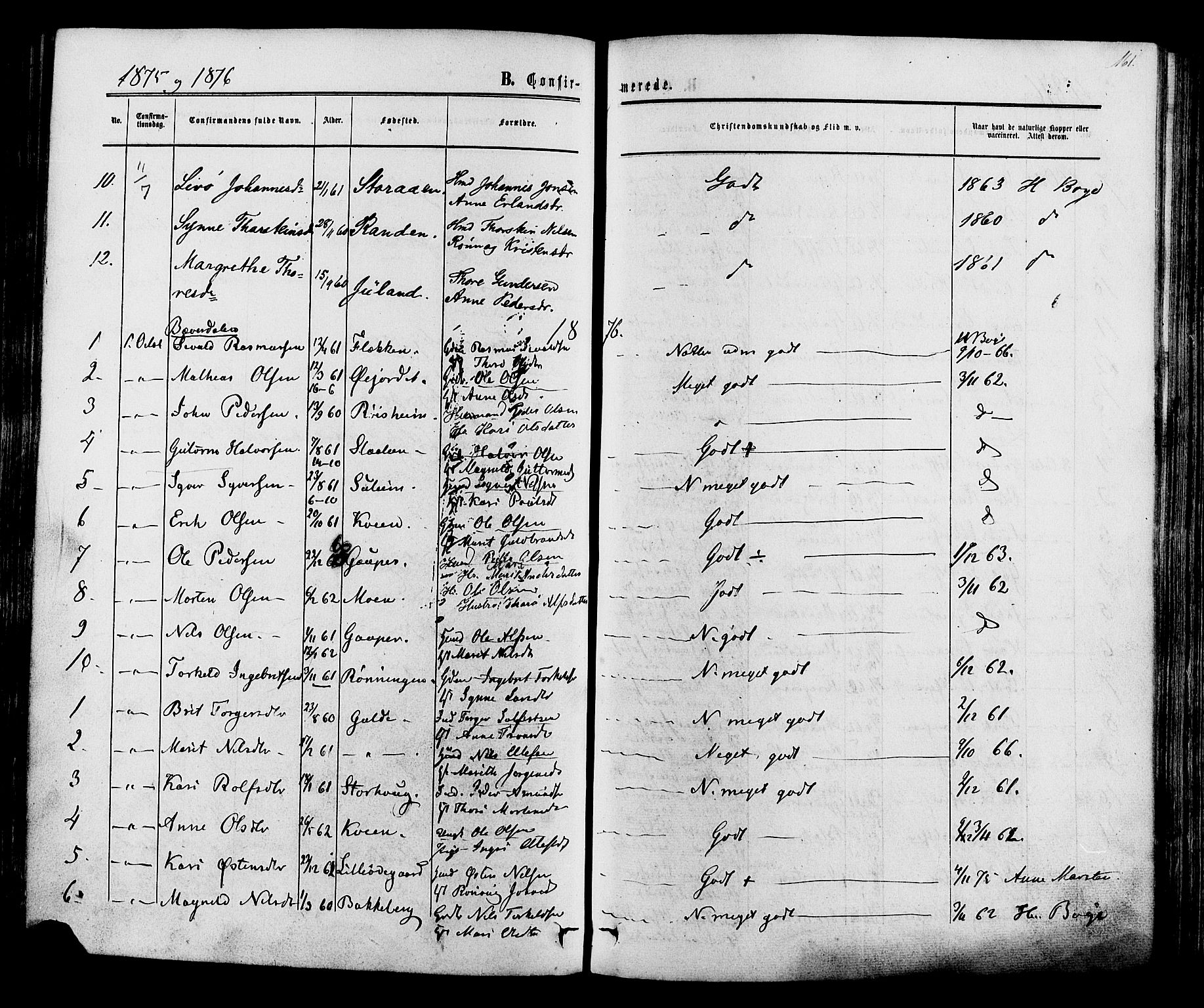 Lom prestekontor, SAH/PREST-070/K/L0007: Parish register (official) no. 7, 1863-1884, p. 161
