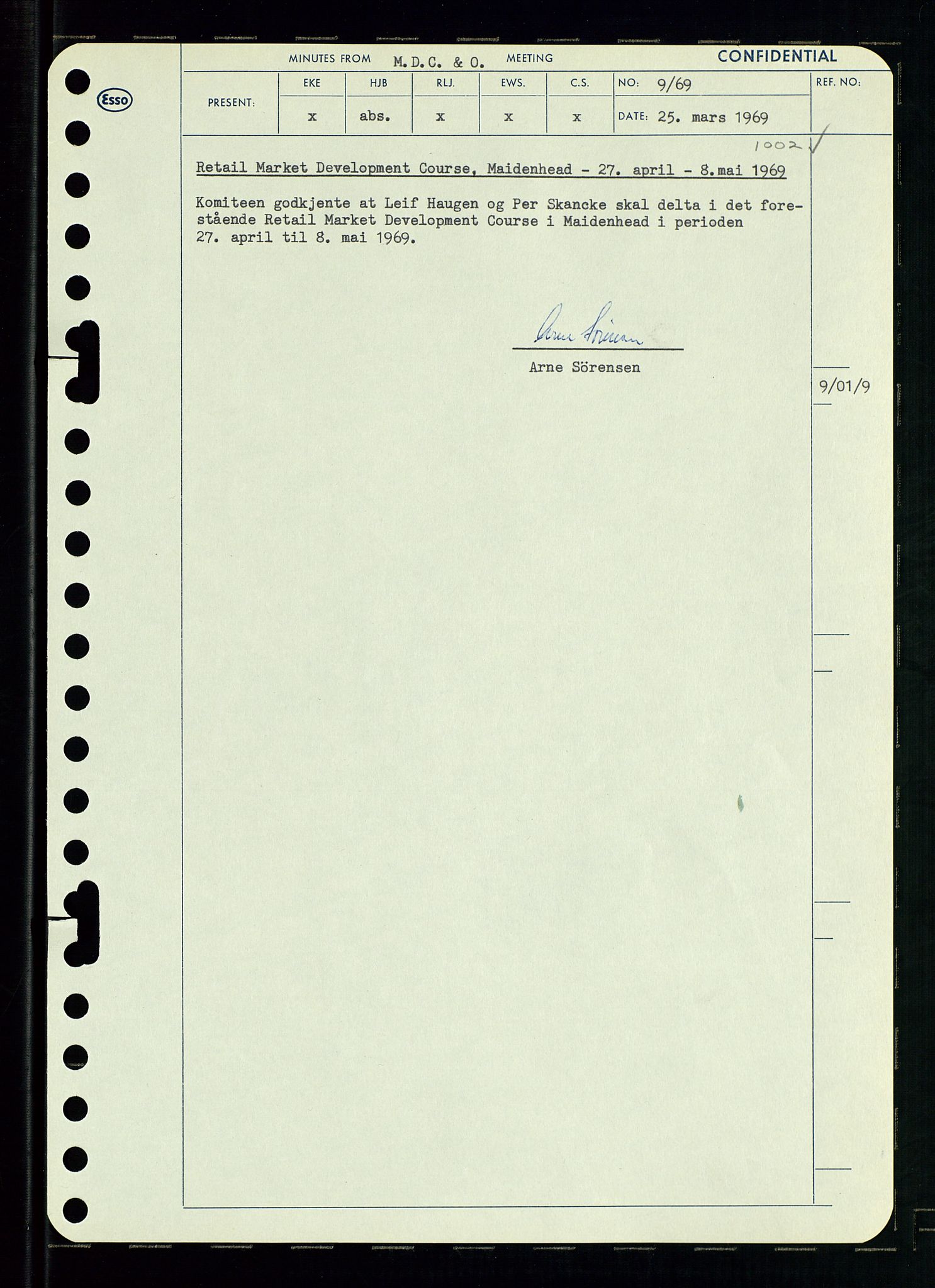 Pa 0982 - Esso Norge A/S, SAST/A-100448/A/Aa/L0003/0001: Den administrerende direksjon Board minutes (styrereferater) og Bedriftforsamlingsprotokoll / Den administrerende direksjon Board minutes (styrereferater), 1969, p. 144