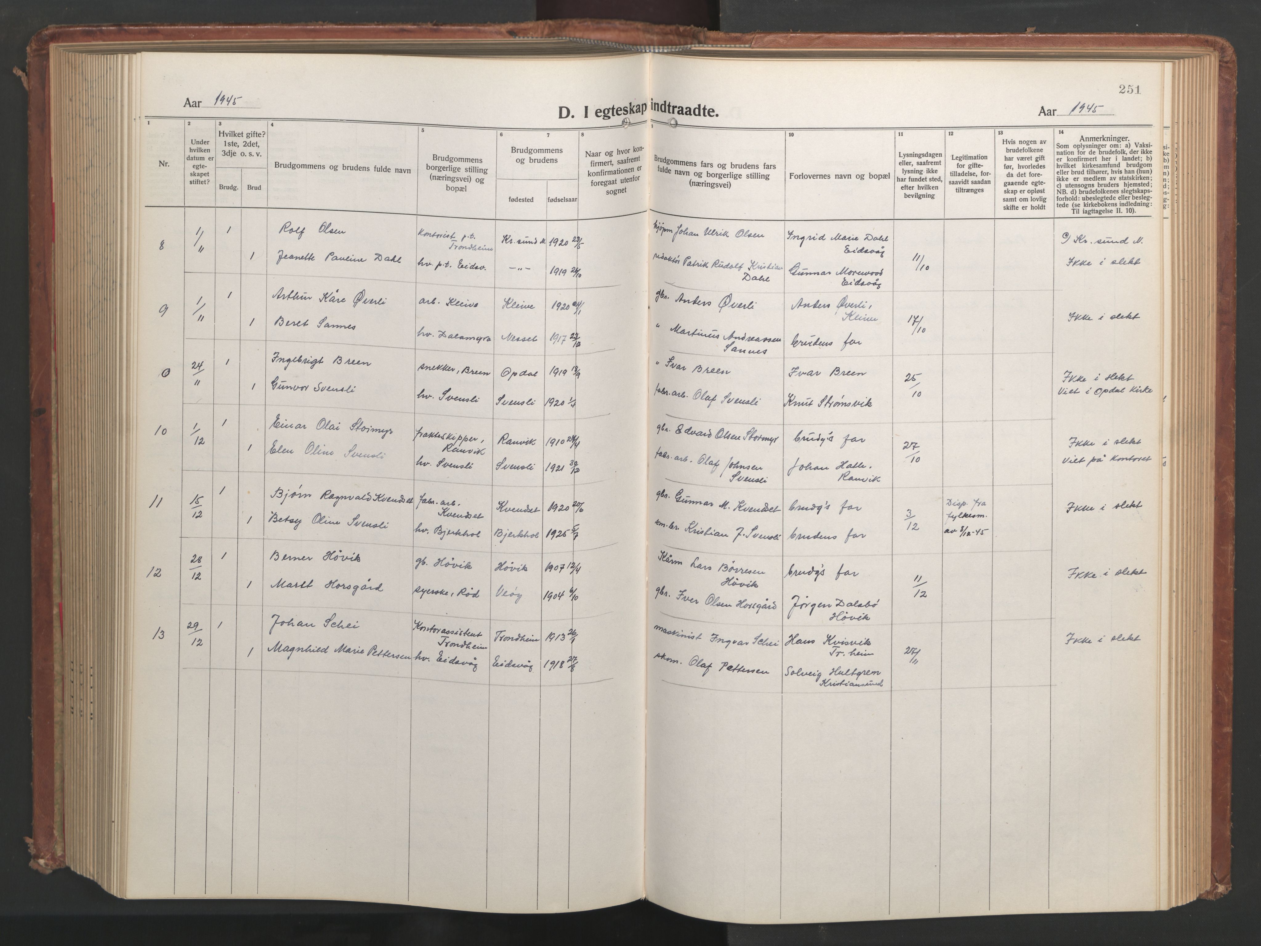 Ministerialprotokoller, klokkerbøker og fødselsregistre - Møre og Romsdal, SAT/A-1454/551/L0633: Parish register (copy) no. 551C05, 1921-1961, p. 251