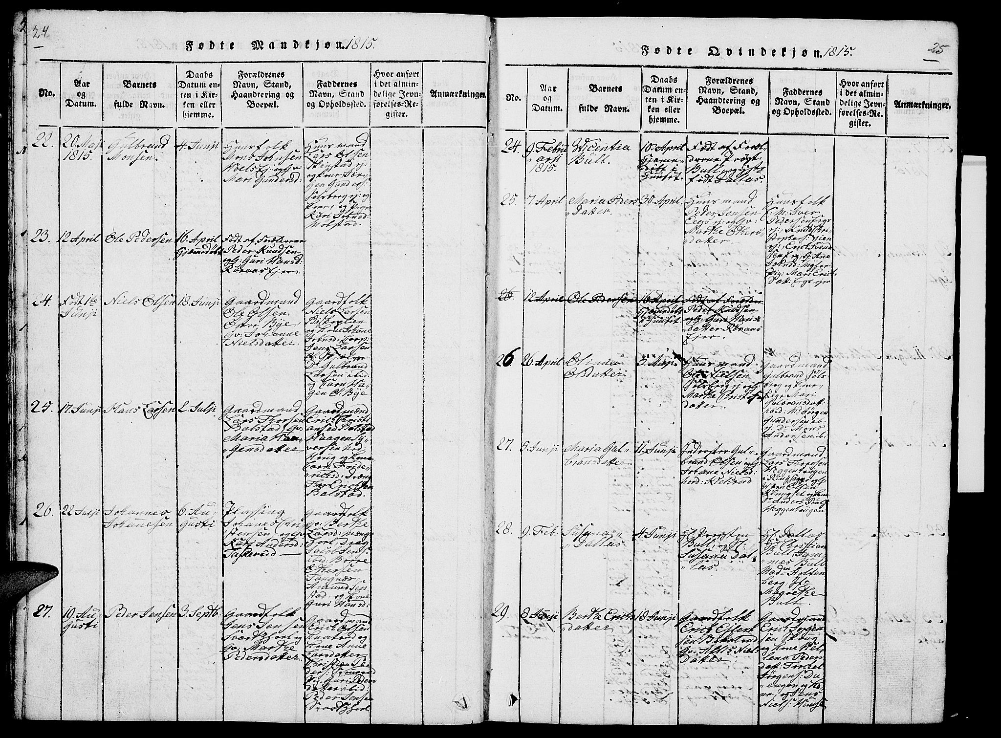 Nes prestekontor, Hedmark, AV/SAH-PREST-020/L/La/L0003: Parish register (copy) no. 3, 1814-1831, p. 24-25