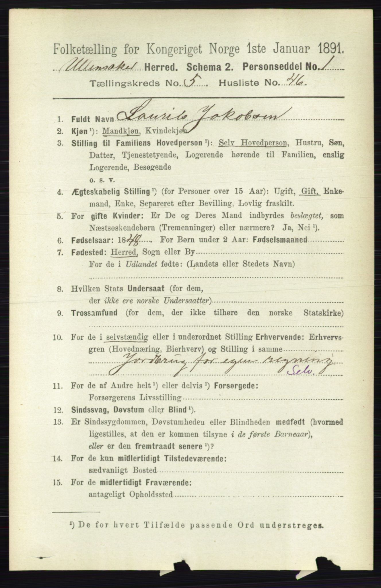 RA, 1891 census for 0235 Ullensaker, 1891, p. 2340