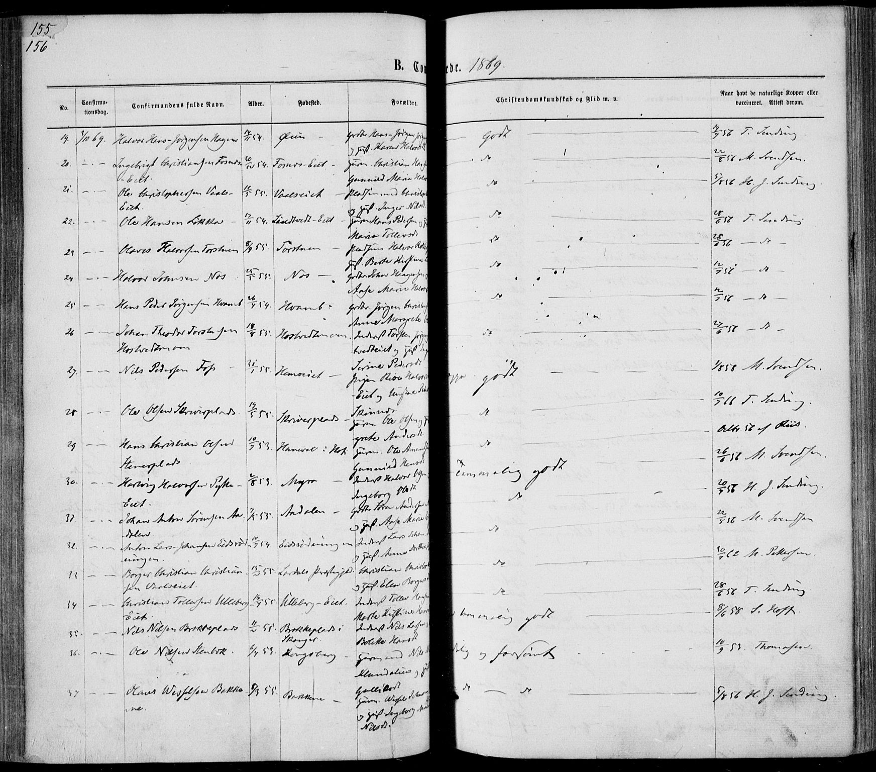 Sandsvær kirkebøker, AV/SAKO-A-244/F/Fa/L0007: Parish register (official) no. I 7, 1869-1877, p. 156