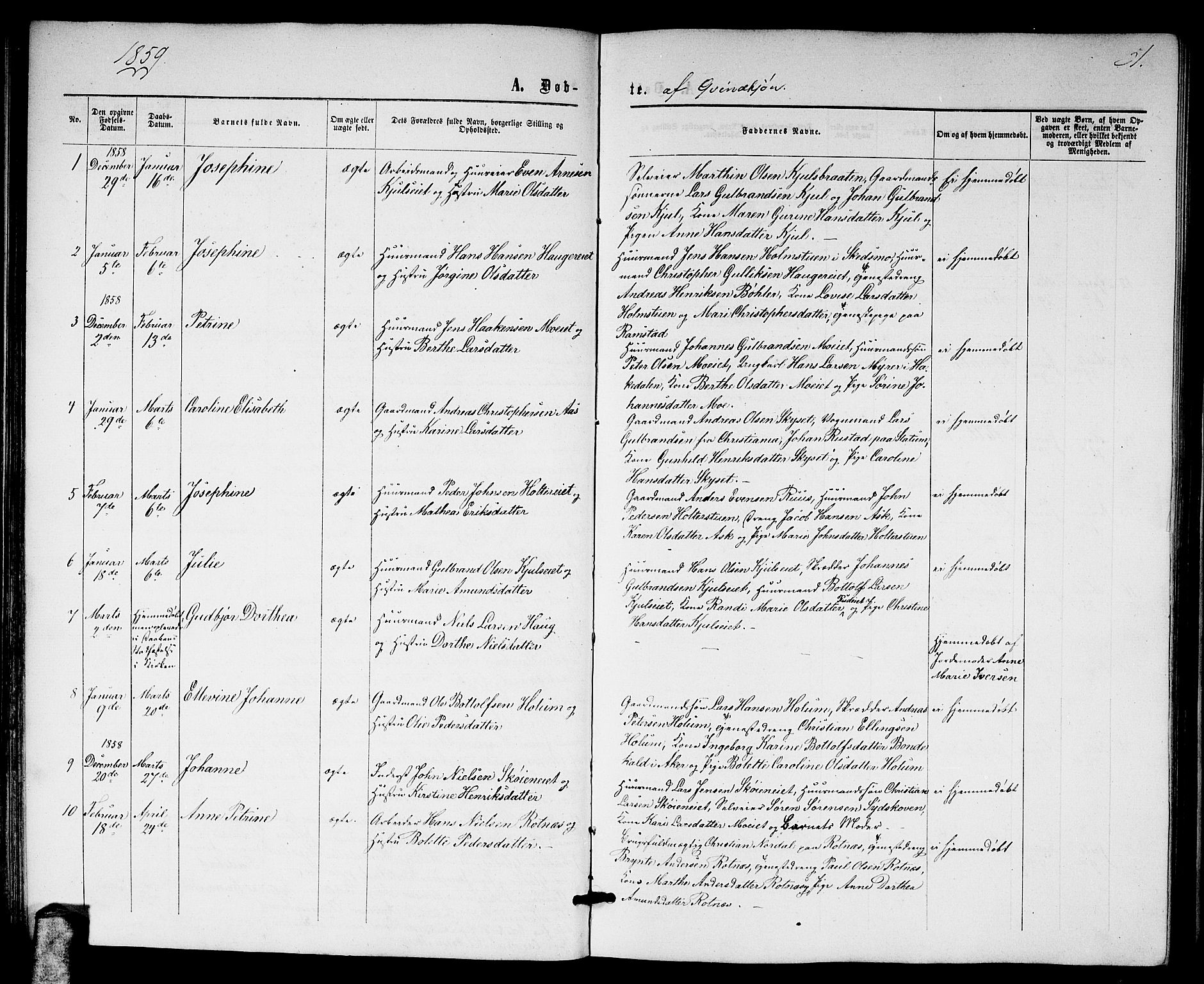 Nittedal prestekontor Kirkebøker, SAO/A-10365a/G/Ga/L0001: Parish register (copy) no. I 1, 1859-1878, p. 51