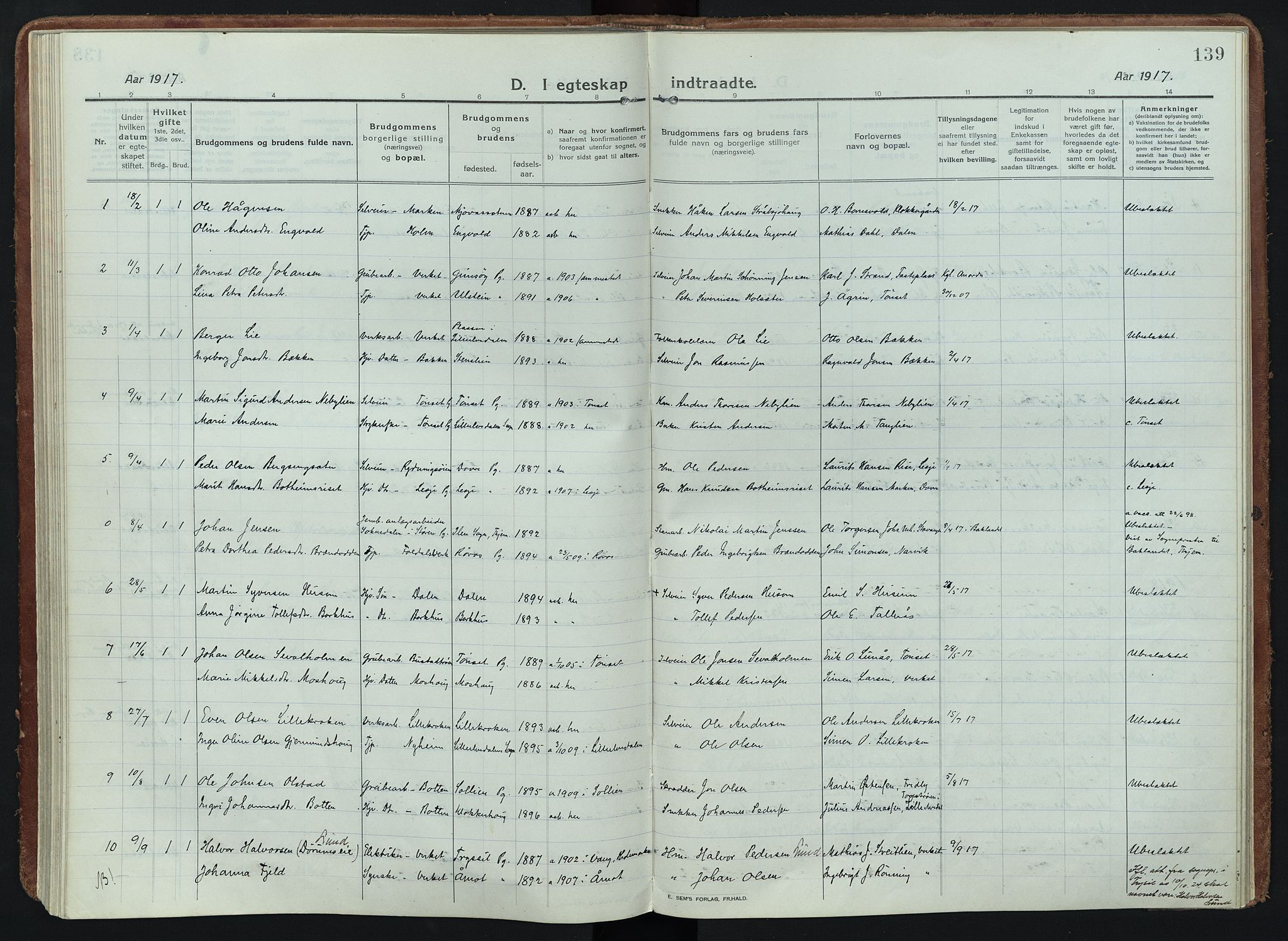 Alvdal prestekontor, AV/SAH-PREST-060/H/Ha/Haa/L0005: Parish register (official) no. 5, 1913-1930, p. 139