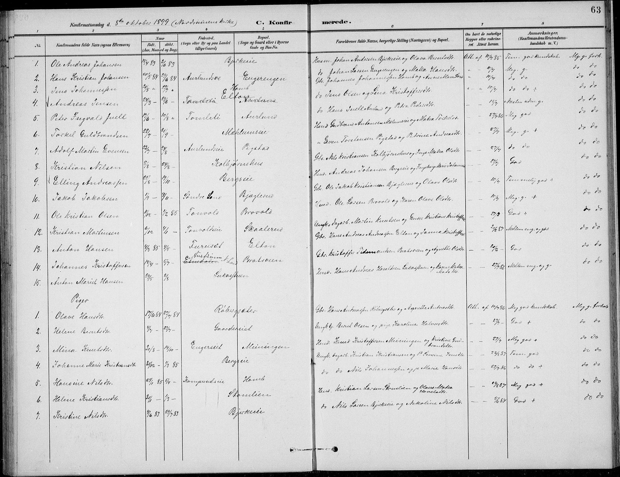 Nordre Land prestekontor, SAH/PREST-124/H/Ha/Hab/L0014: Parish register (copy) no. 14, 1891-1907, p. 63