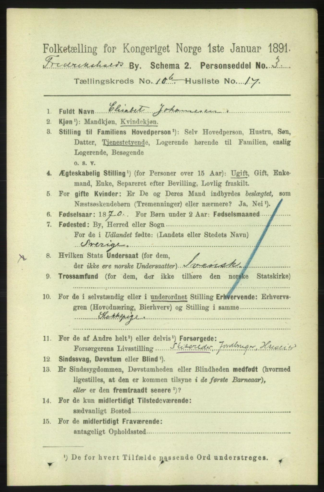 RA, 1891 census for 0101 Fredrikshald, 1891, p. 7556