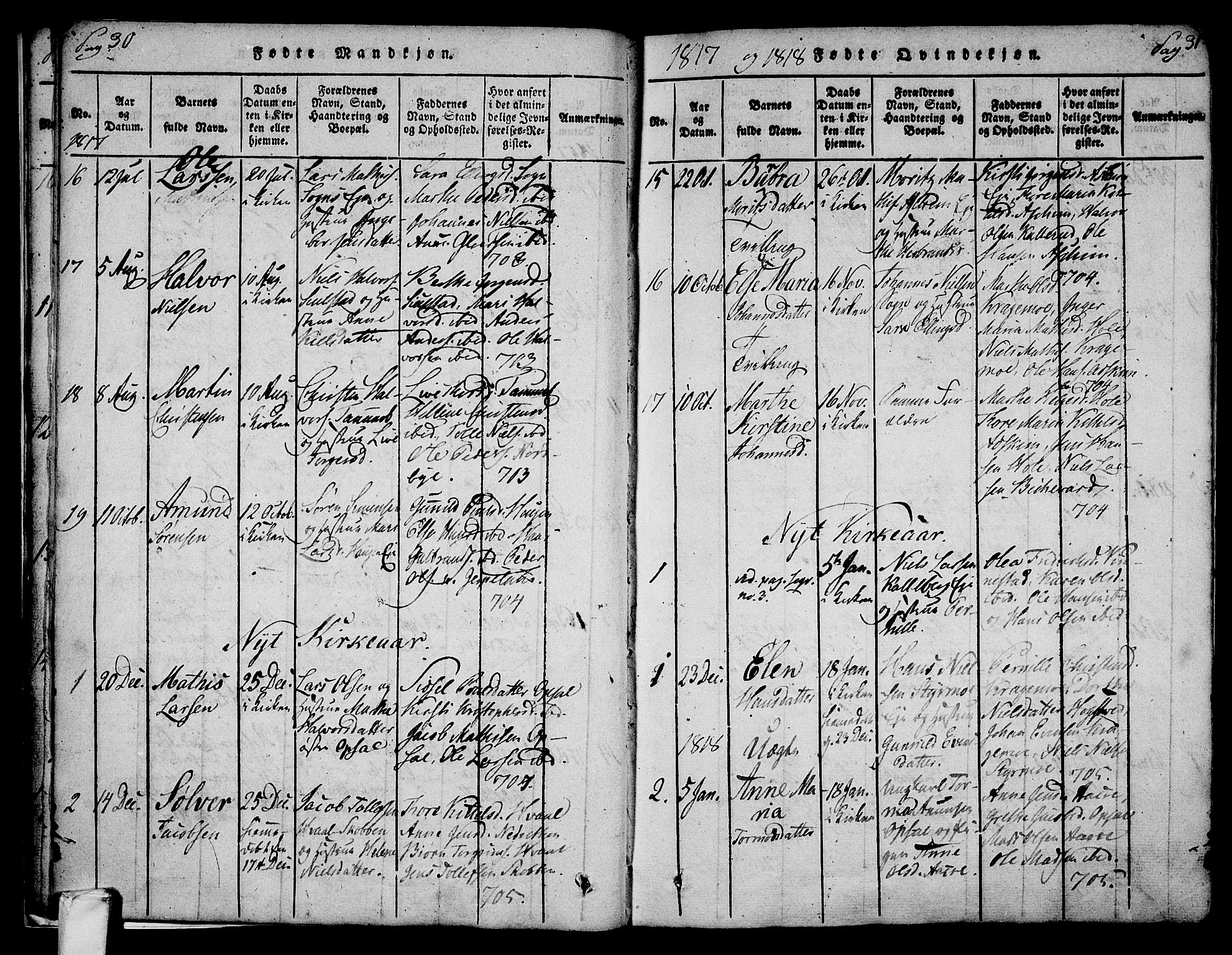 Lardal kirkebøker, AV/SAKO-A-350/F/Fa/L0005: Parish register (official) no. I 5, 1814-1835, p. 30-31