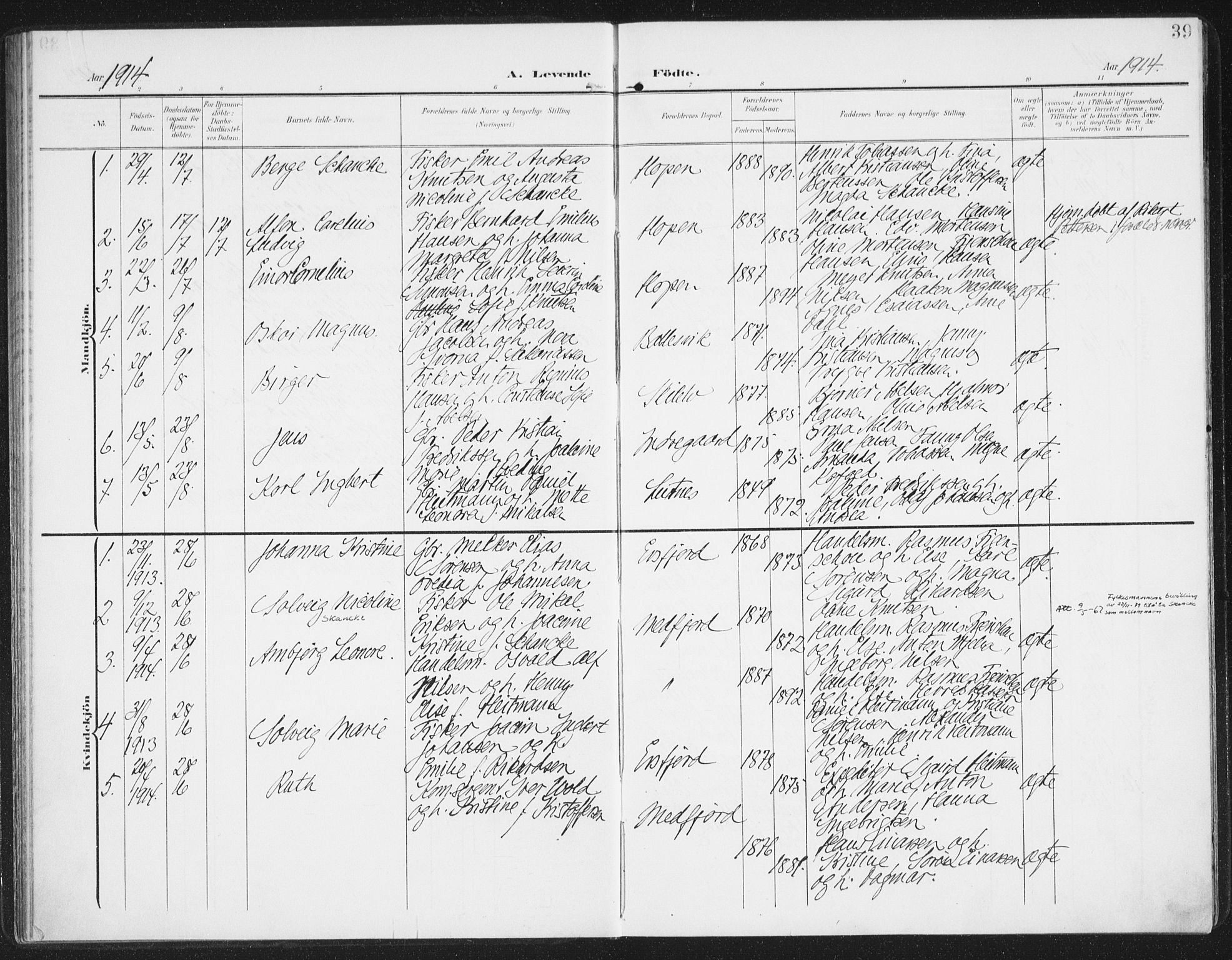 Berg sokneprestkontor, AV/SATØ-S-1318/G/Ga/Gaa/L0007kirke: Parish register (official) no. 7, 1906-1915, p. 39