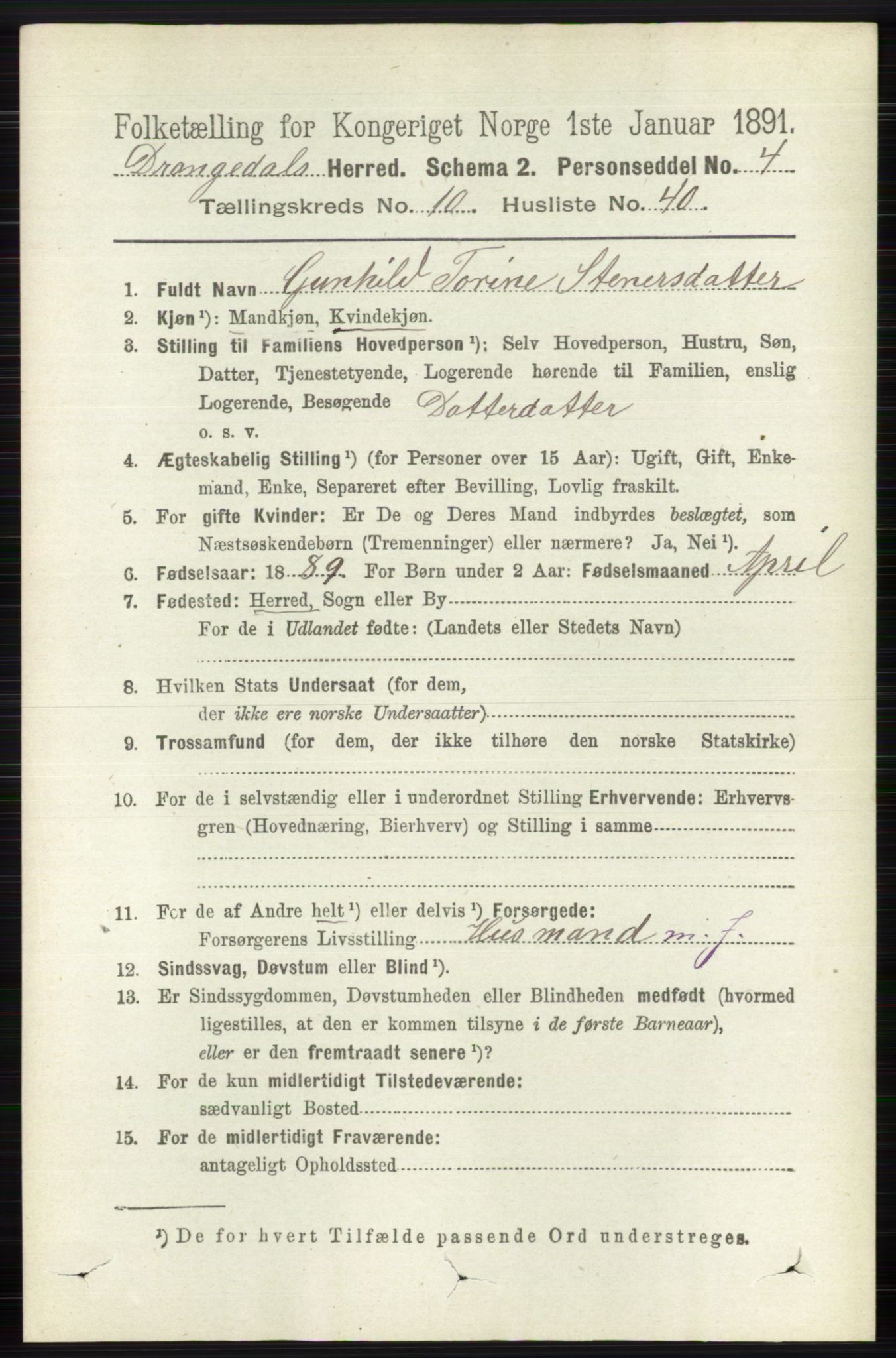 RA, 1891 census for 0817 Drangedal, 1891, p. 3680