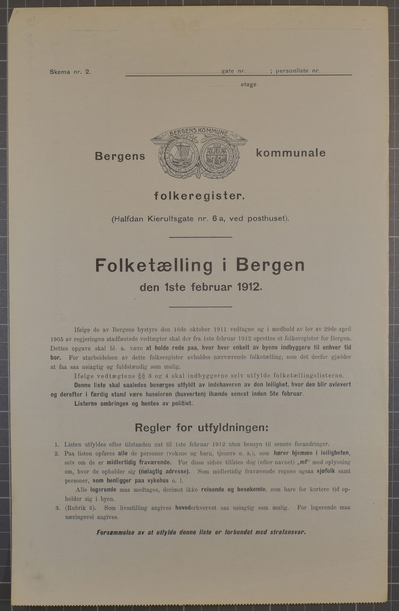 SAB, Municipal Census 1912 for Bergen, 1912, p. 167