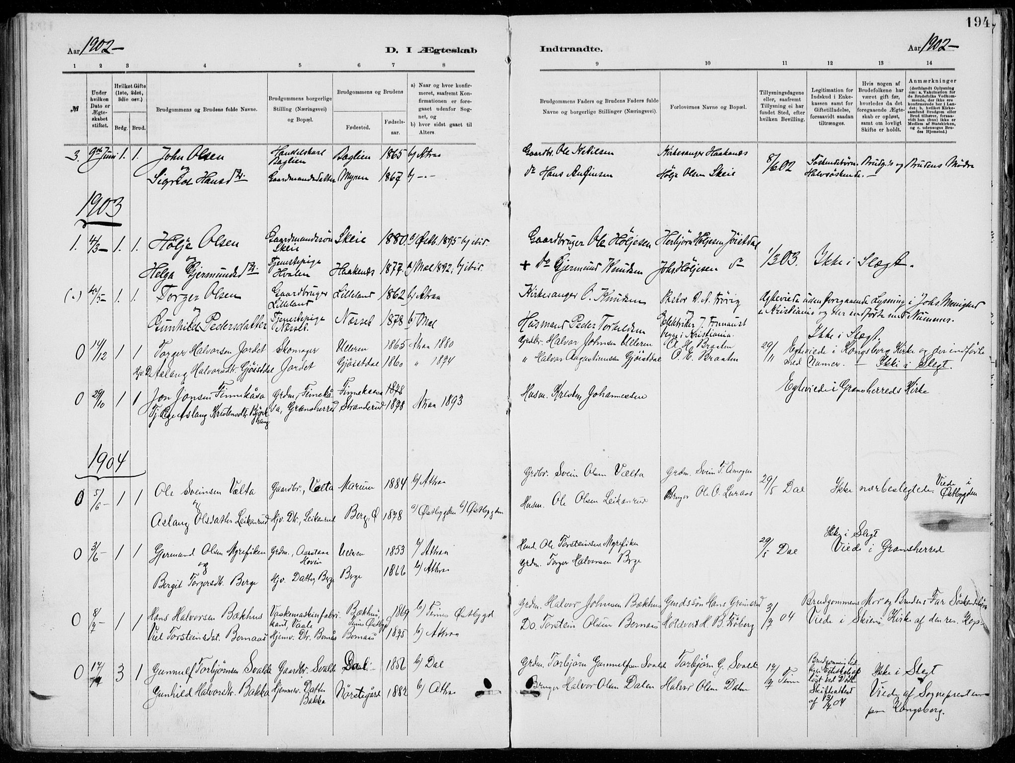 Tinn kirkebøker, SAKO/A-308/F/Fa/L0007: Parish register (official) no. I 7, 1878-1922, p. 194