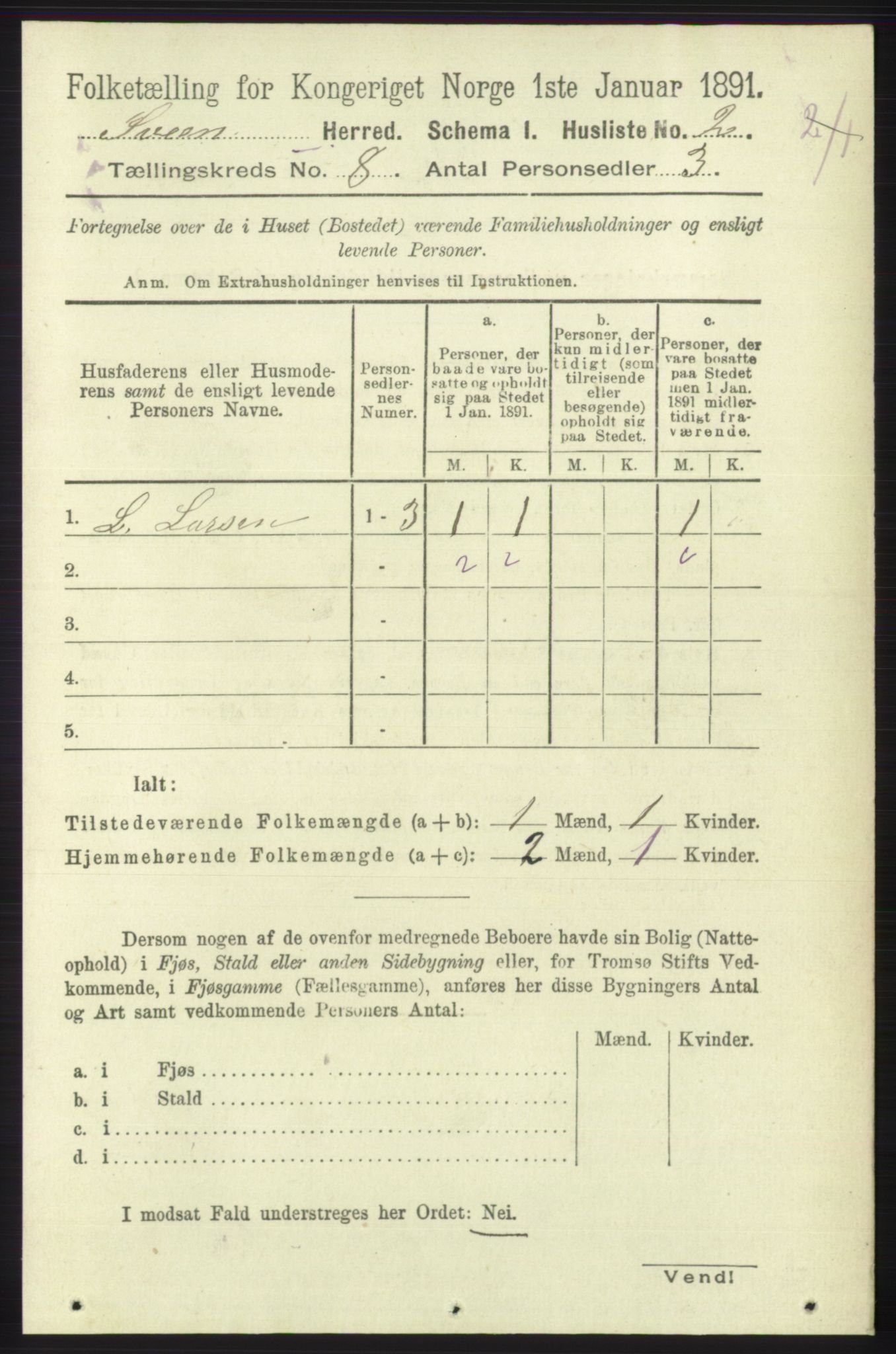 RA, 1891 census for 1216 Sveio, 1891, p. 2296