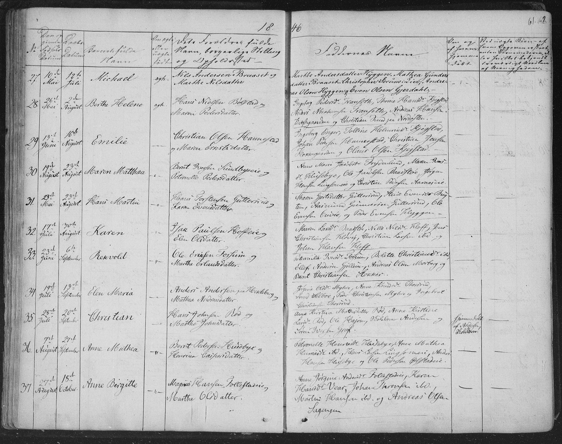 Røyken kirkebøker, SAKO/A-241/F/Fa/L0005: Parish register (official) no. 5, 1833-1856, p. 61