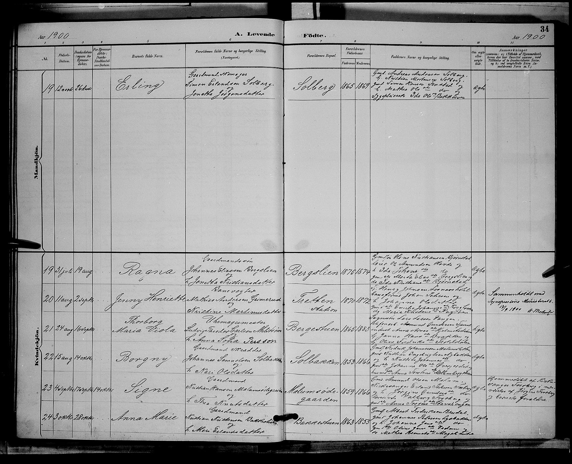 Øyer prestekontor, AV/SAH-PREST-084/H/Ha/Hab/L0004: Parish register (copy) no. 4, 1894-1905, p. 34