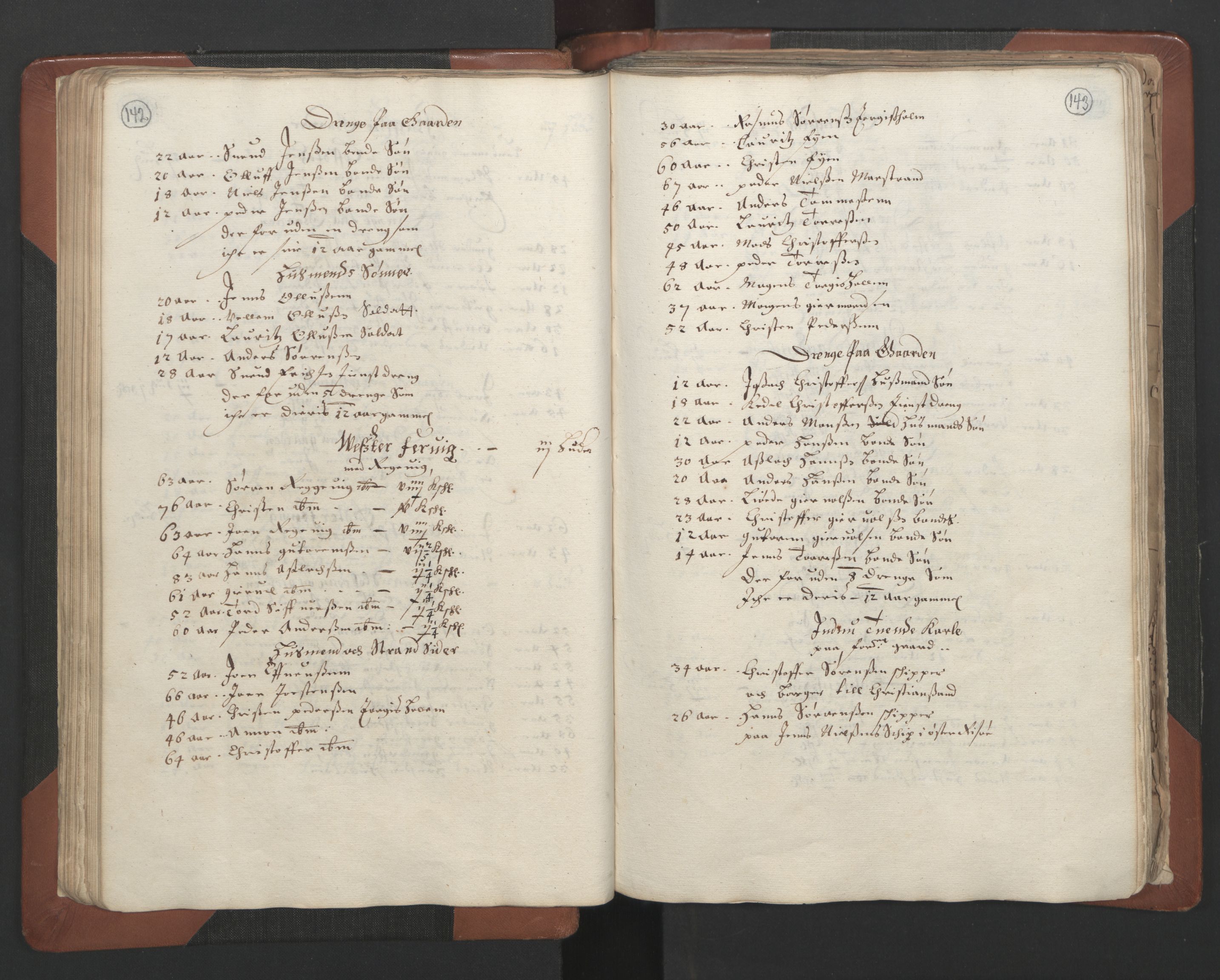 RA, Bailiff's Census 1664-1666, no. 7: Nedenes fogderi, 1664-1666, p. 142-143
