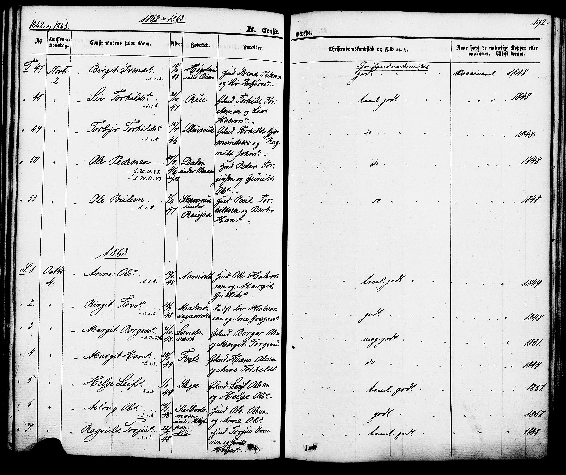 Hjartdal kirkebøker, AV/SAKO-A-270/F/Fa/L0009: Parish register (official) no. I 9, 1860-1879, p. 192