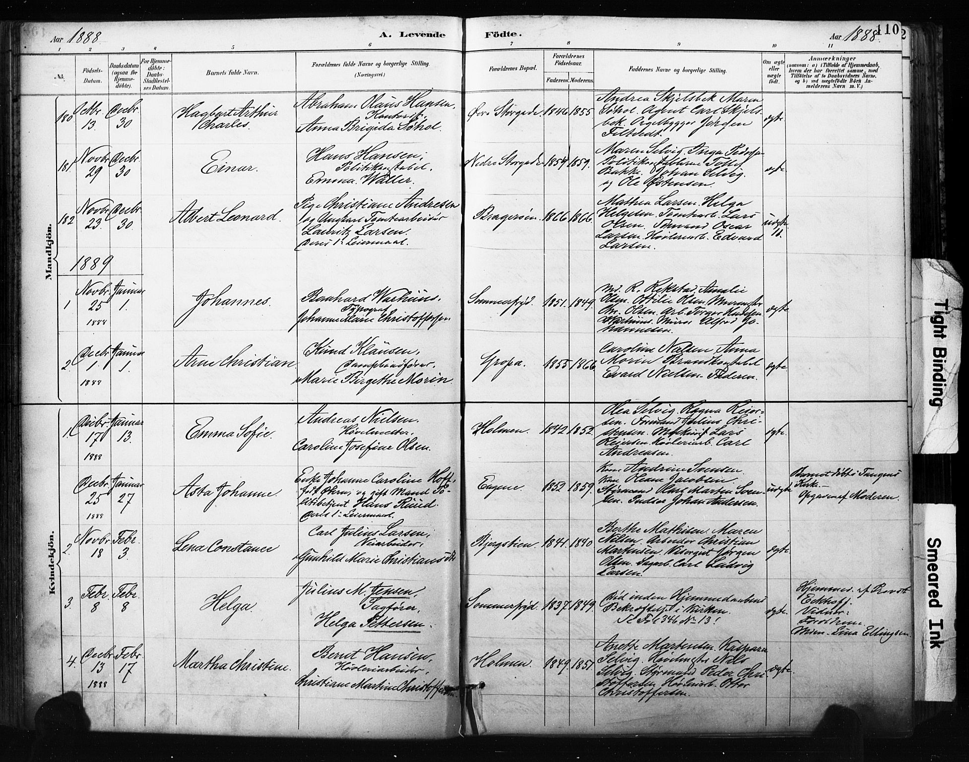 Bragernes kirkebøker, AV/SAKO-A-6/F/Fb/L0007: Parish register (official) no. II 7, 1885-1893, p. 110